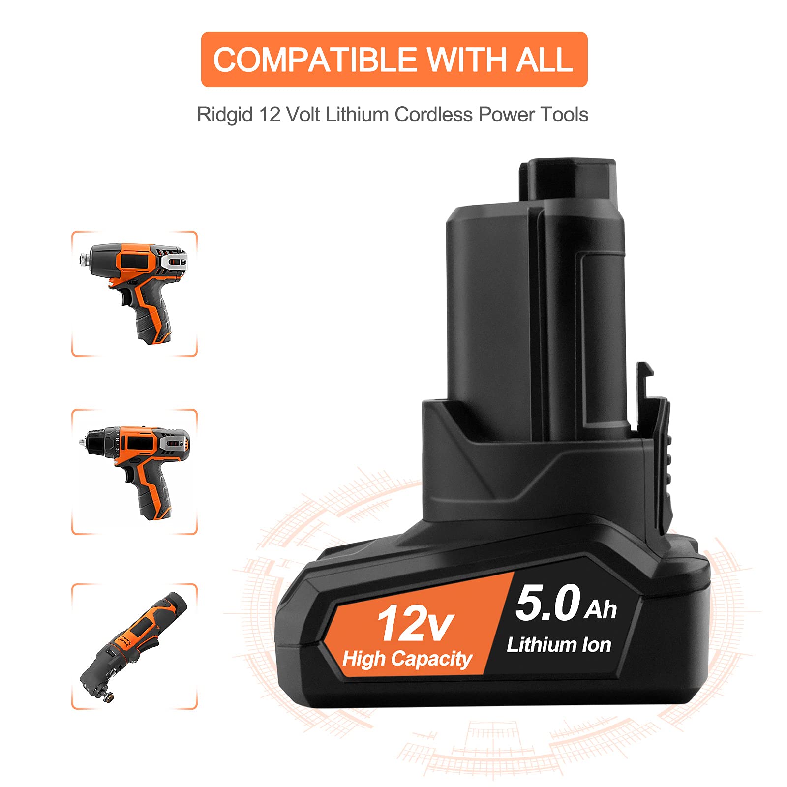 Batería de Litio Advtronics Compatible con Ridgid R82049 R82059 12V 5,0Ah