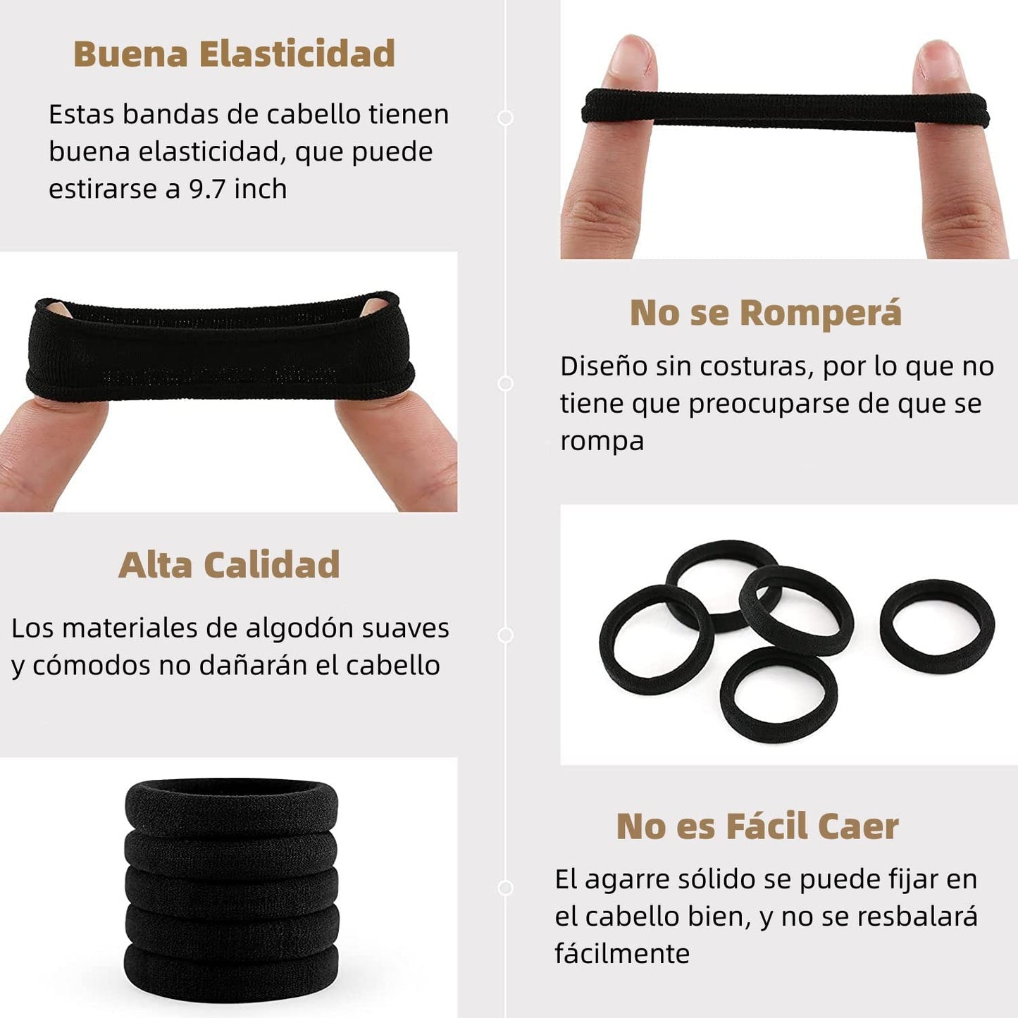Paquete de 100 Ligas Elásticas para Cabello en Color Oscuro - Accesorios de Algodón para Coleta, Scrunchies Sin Costura - Ideal para Mujer y Niña