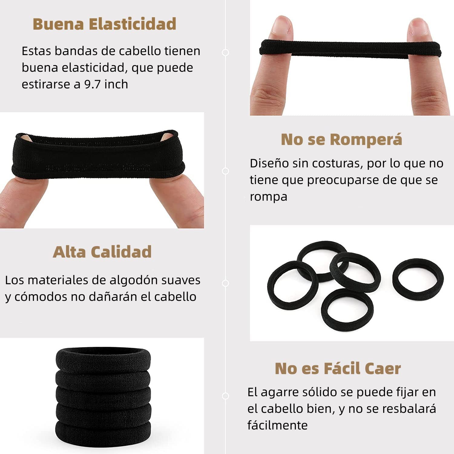 Paquete de 100 Ligas Elásticas para Cabello en Color Oscuro - Accesorios de Algodón para Coleta, Scrunchies Sin Costura - Ideal para Mujer y Niña