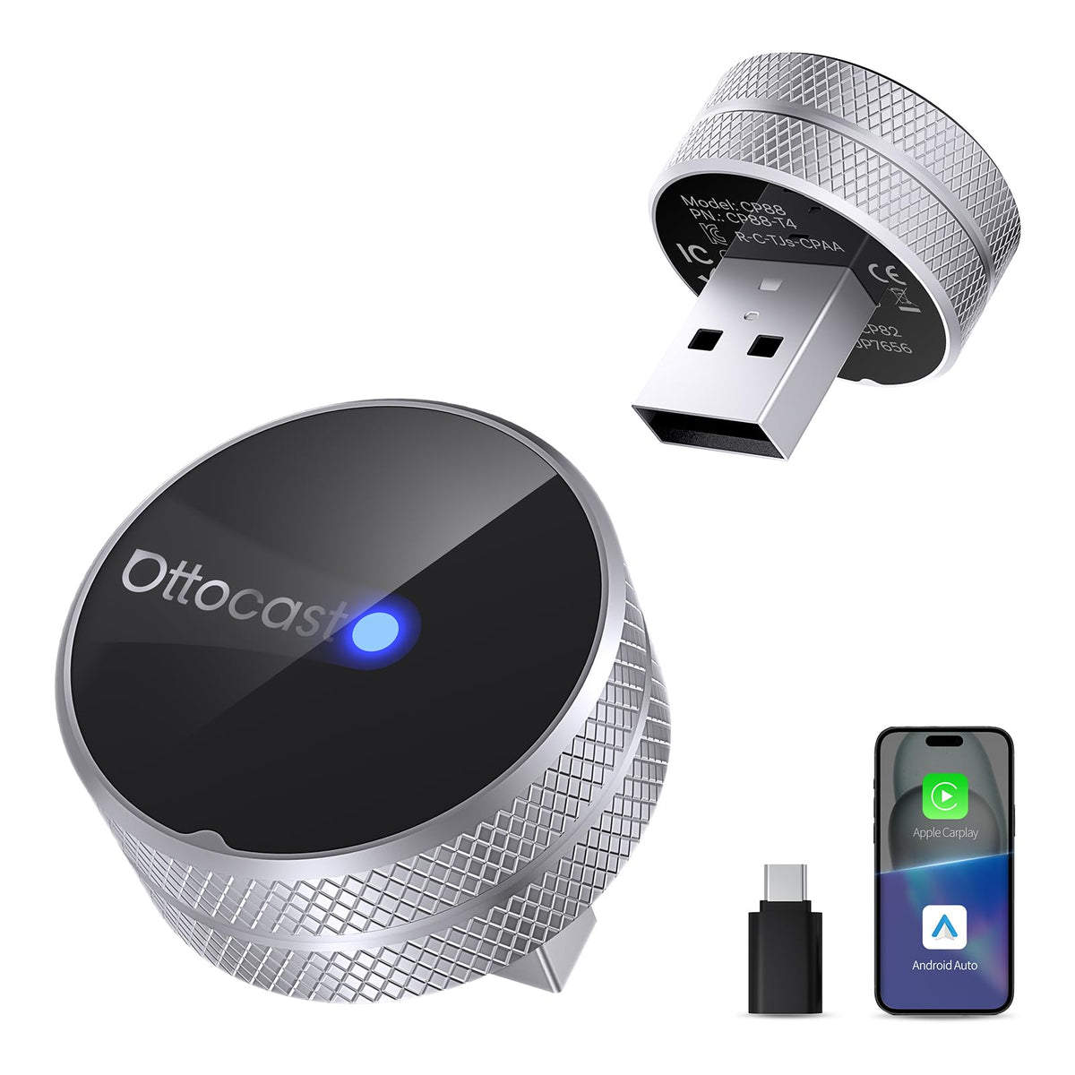 Adaptador Inalámbrico OTTOCAST Mini Tube 2026 WiFi 5 GHz Diseño Premium de Aluminio