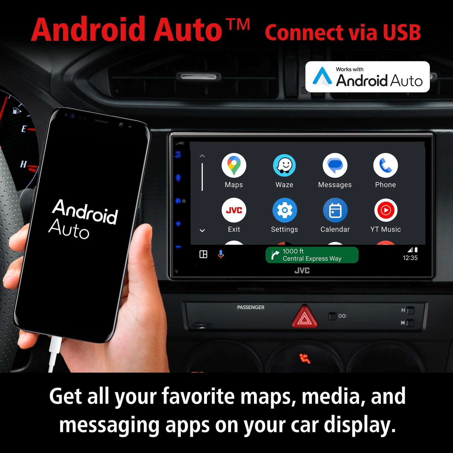 JVC KW-M595BT - Estéreo digital para coche (50 W x 6 Ch), compatible con Apple CarPlay y Android automático, unidad principal habilitada para Bluetooth con visualización LCD de 6.8 pulgadas