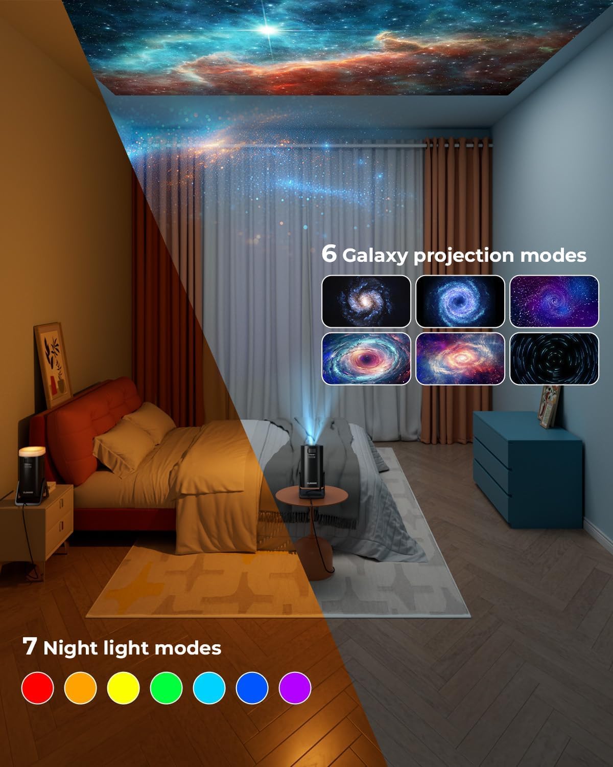 CLOKOWE Mini proyector, 4K 1080P compatible con proyector wifi y bluetooth, soporte ajustable de 270° para cine en casa al aire última intervensión con Android TV OS y 8000+aplicaciones para teléfono