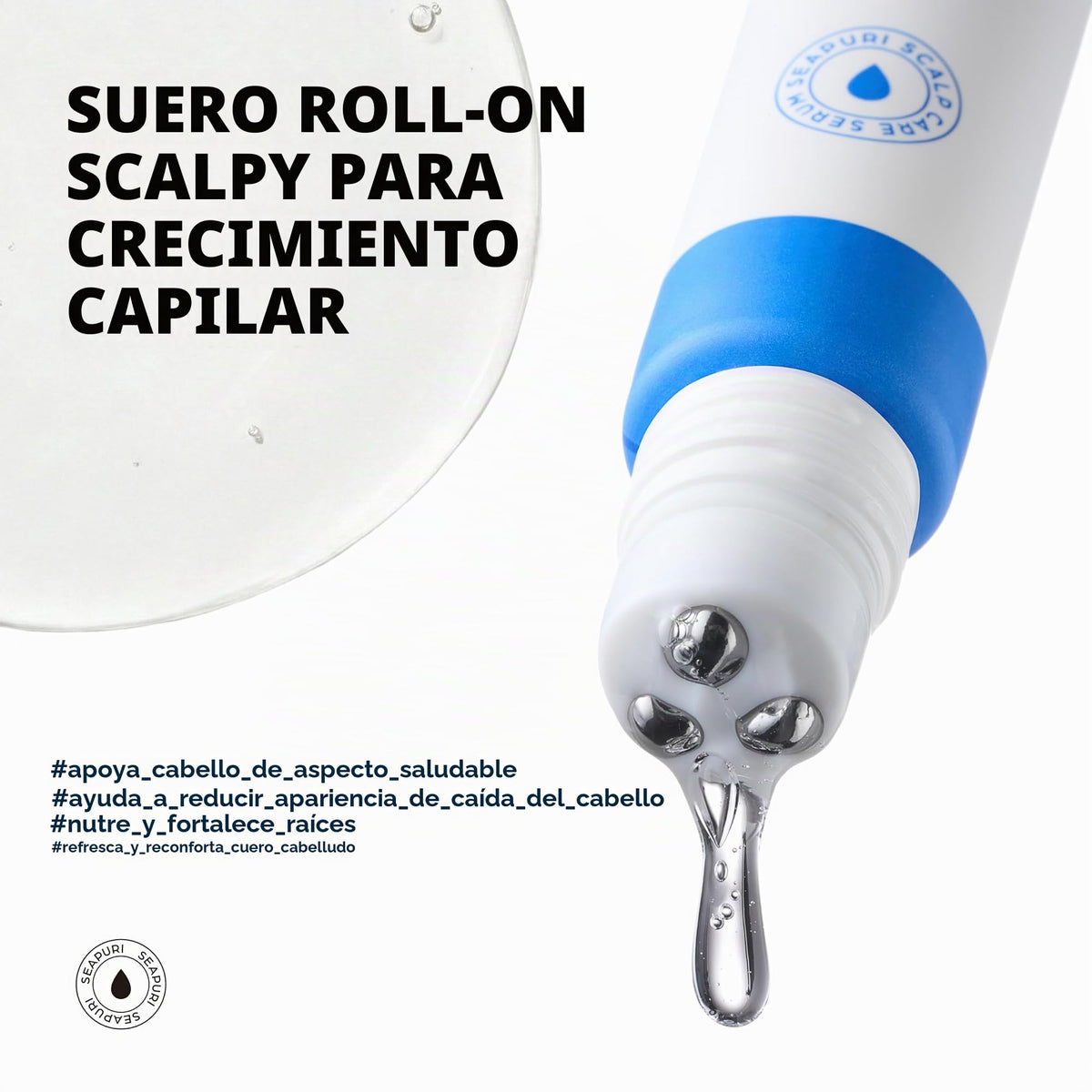 Sérum Capilar Seapuri Transparente con Ácido Salicílico para Crecimiento y Tratamiento Anticaída para Hombre y Mujer