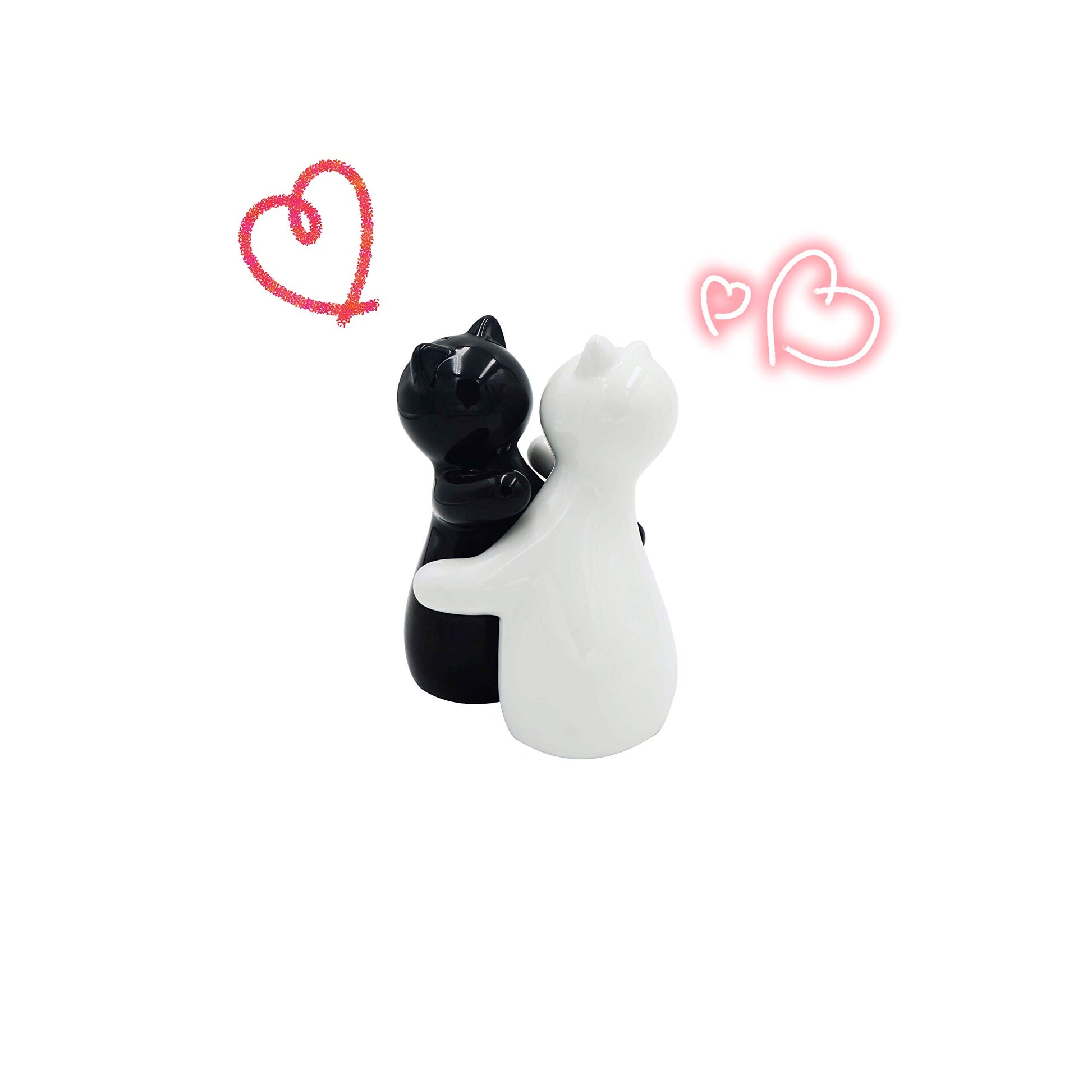 Botellas de sal y pimienta, lindos trajes de pareja de gatos, cerámica libre de escombros, trajes blancos y negros, fácil de suministrar y distribuir (condimentos y especias) - perfecto para regalos, S1
