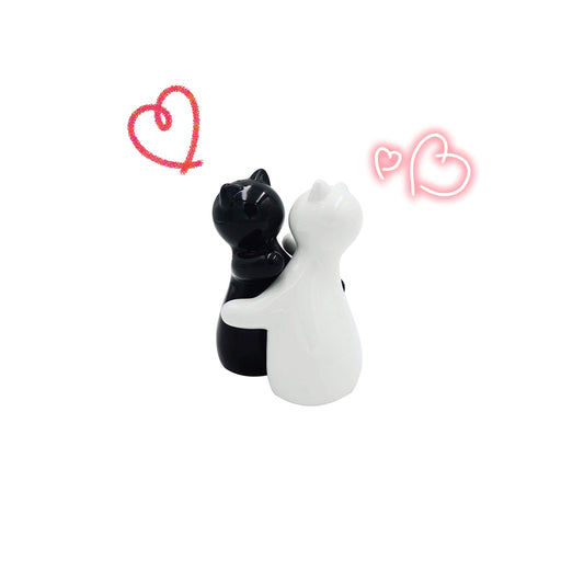 Botellas de sal y pimienta, lindos trajes de pareja de gatos, cerámica libre de escombros, trajes blancos y negros, fácil de suministrar y distribuir (condimentos y especias) - perfecto para regalos, S1