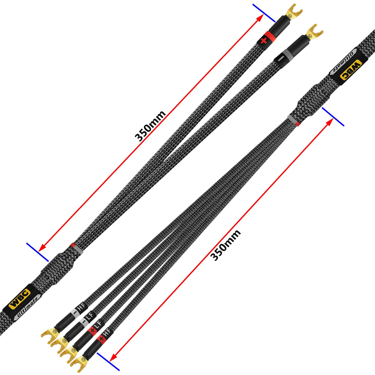 Cable de Altavoz WORLDS BEST CABLES Negro OFC Ultra Puro con Enchufes Eminence Gold Spade y Chamarra de Tweed de Carbono 7 AWG 8 Pies Audiófilo Premium