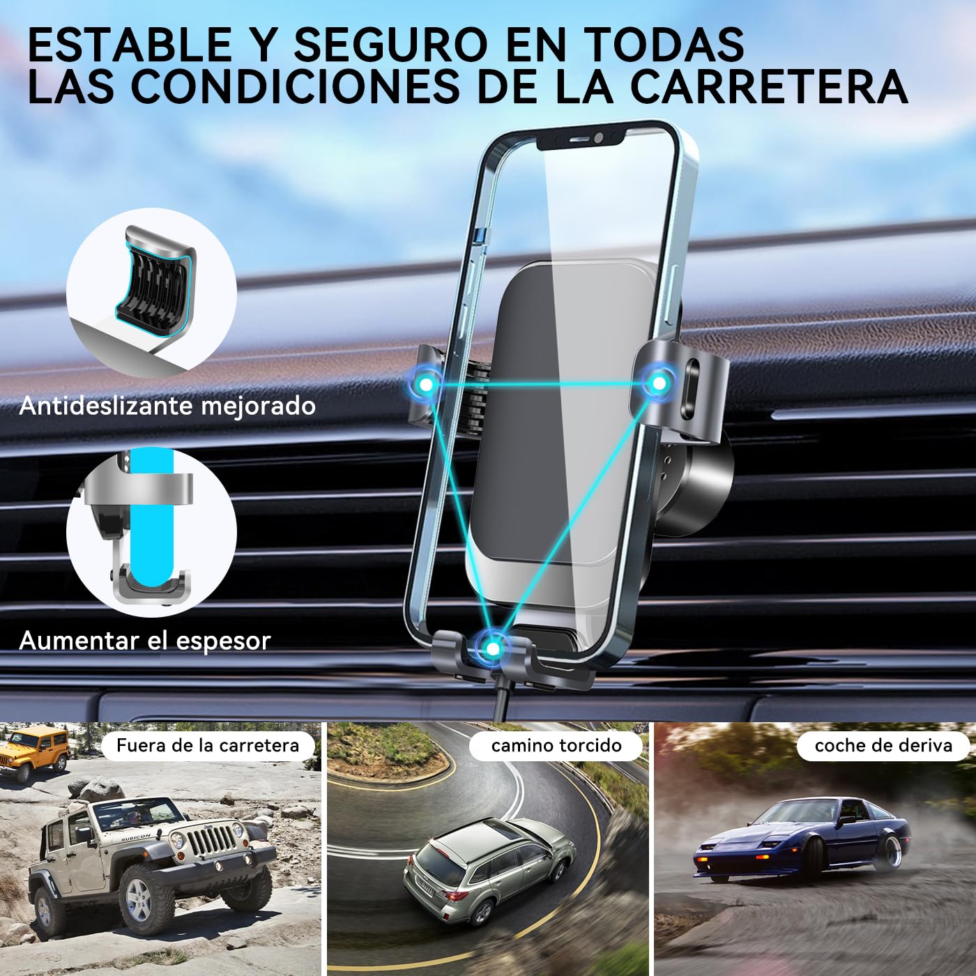Soporte Celular Auto Giratorio 360° con Gancho Metálico y Botón Liberación para iPhone Galaxy Xiaomi Huawei 4.7"-6.5"