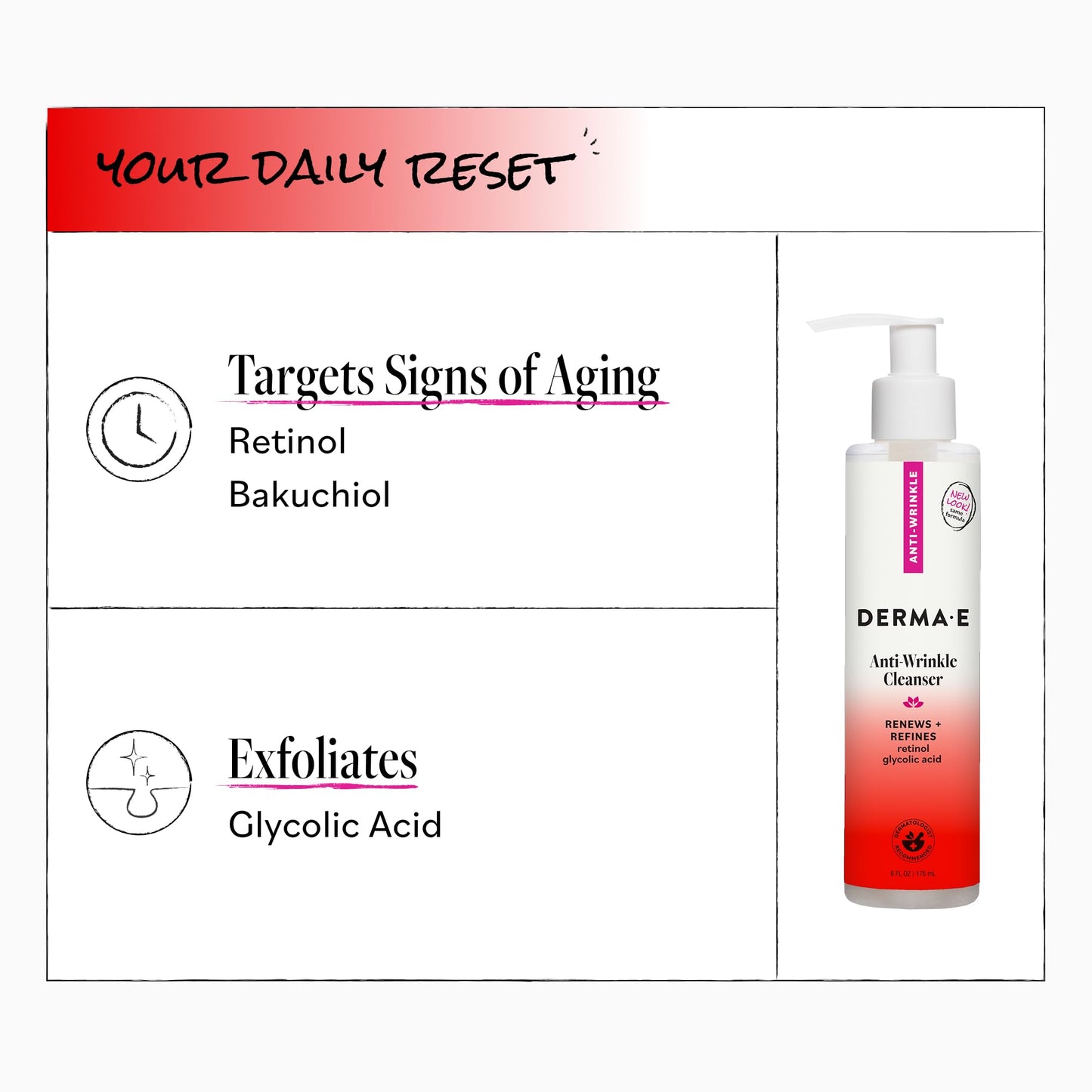 derma e Anti-Wrinkle Vitamin A Glycolic Cleanser, 6 Fluid Ounce