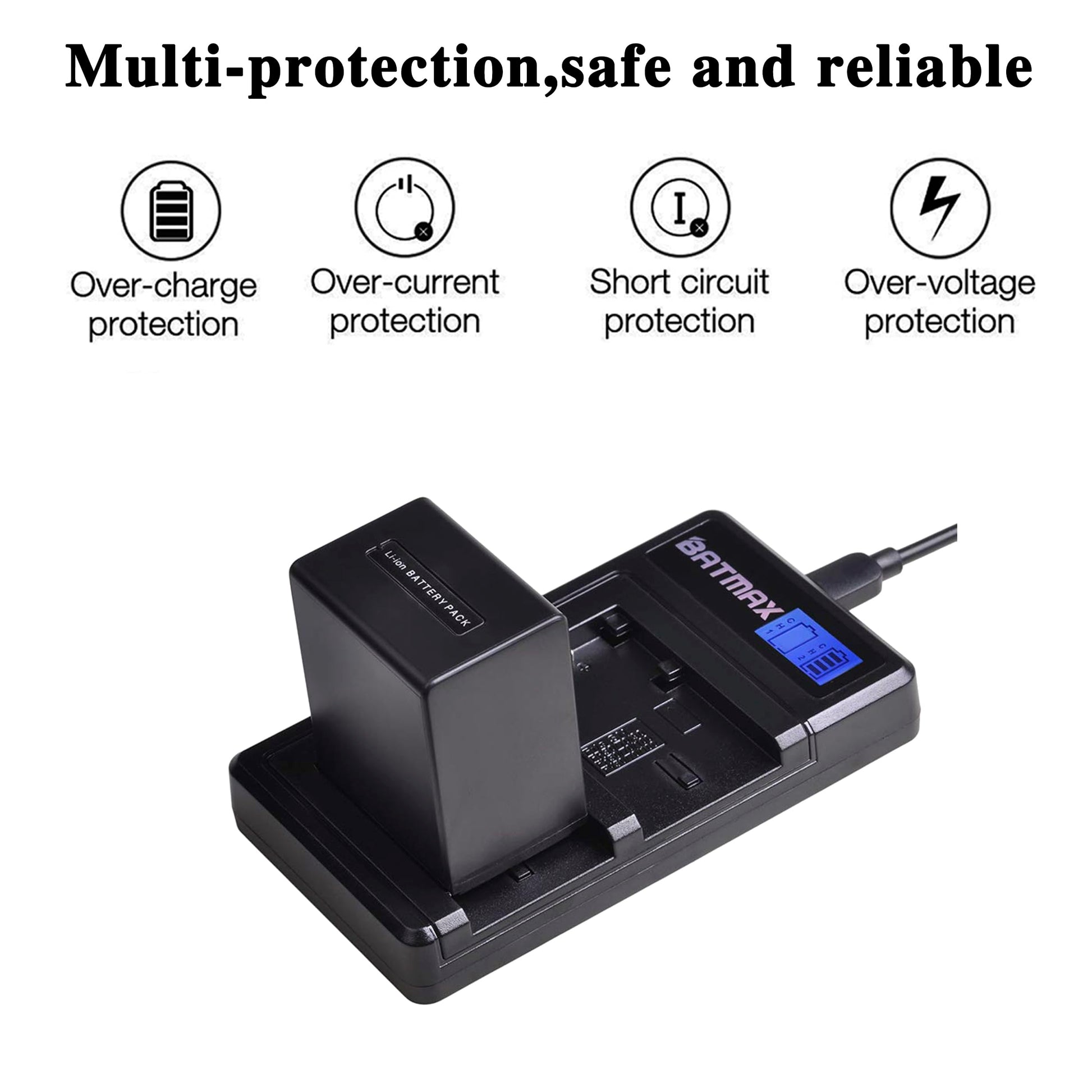 Batmax - 2 baterías NP-FV100 de 3900 mAh + cargador dual USB LCD para Sony NP-FV100A; DCR-SR15, SR21, SR68, SX44, SX85, FDR-AX100, HDR-CX110, HDR-XR160, HDR-CX360V, CX560V, CX10V 7 V, V, HDHDHDHDR-P