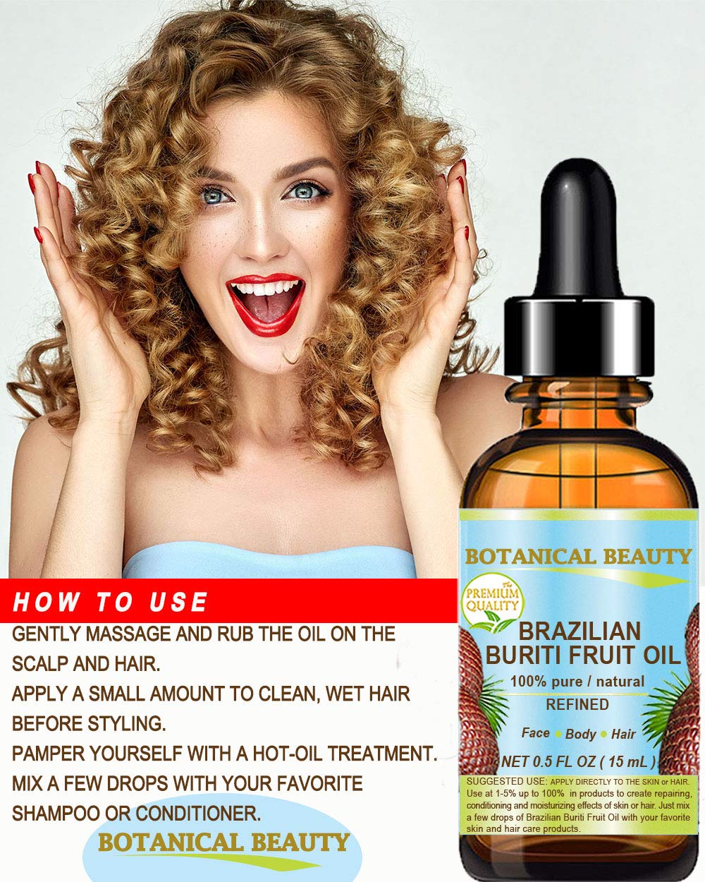Brazilian BURITI FRUIT OIL 100% Pure / Natural / Cold Pressed Carrier Oil / Undiluted. For Face, Body, Hair, Lip and Nail Care. â€œOne the richest natural sources of vitamin A, E and C.â€ From the Amazon Rainforest. (1 fl.oz-30ml.)