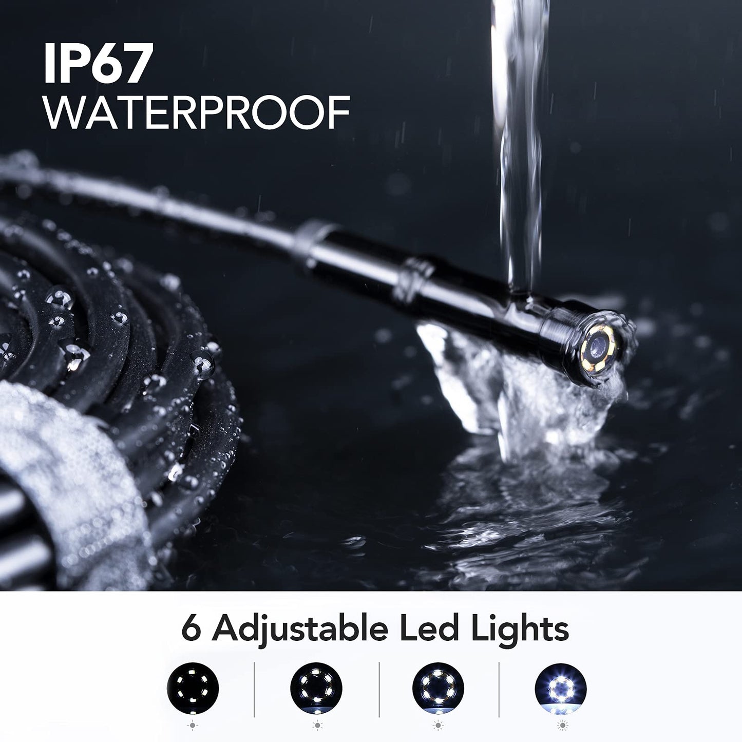 DEPSTECH Endoscopio industrial de 5,5 mm, cámara de inspección digital de boroscopio 1080P con visualización de 4,3 pulgadas, cámara de serpiente impermeable IP67 con luces, cable semirrígido de 16,5