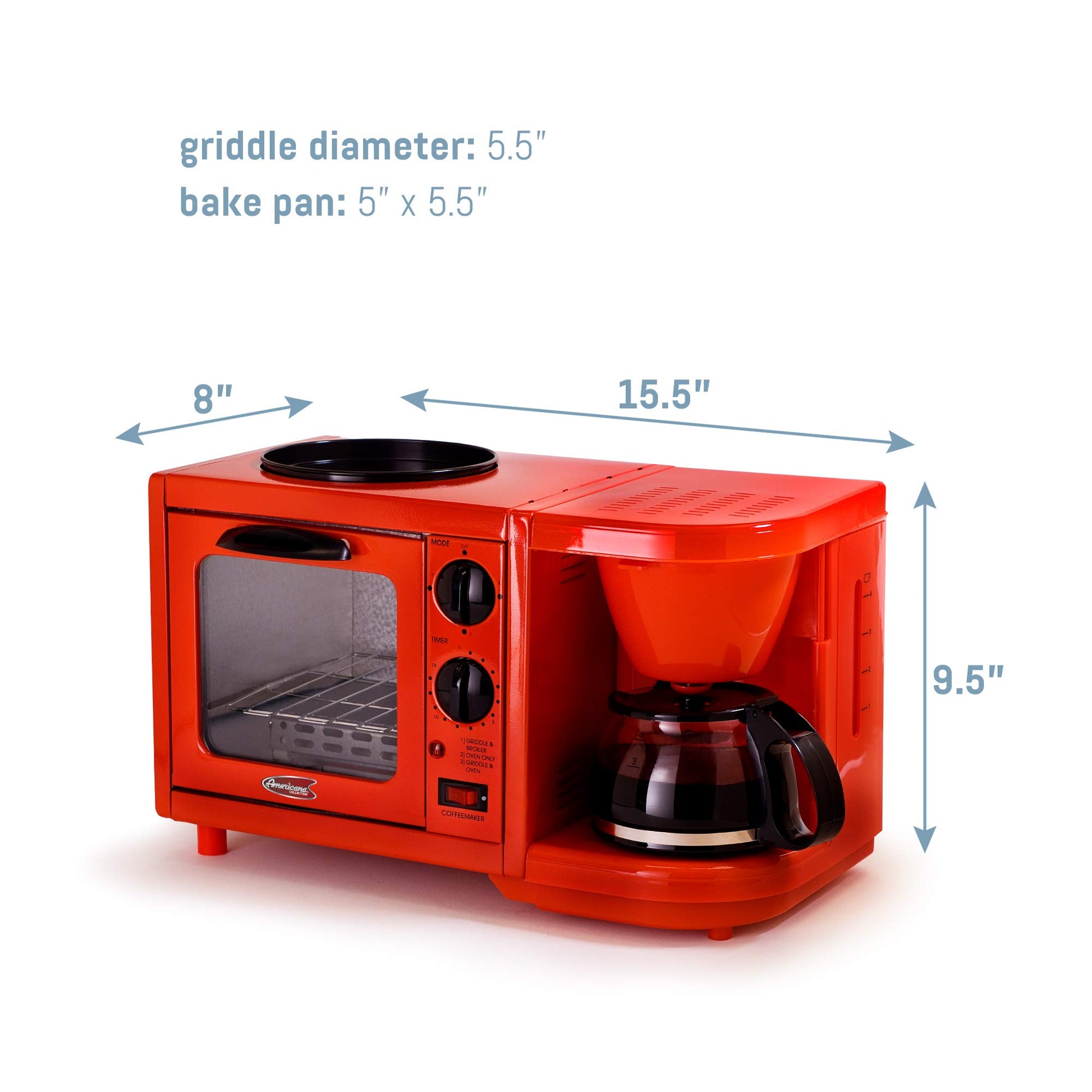 Elite Cuisine EBK-200R Maxi-Matic 3-in-1 Multifunction Breakfast Center, Red