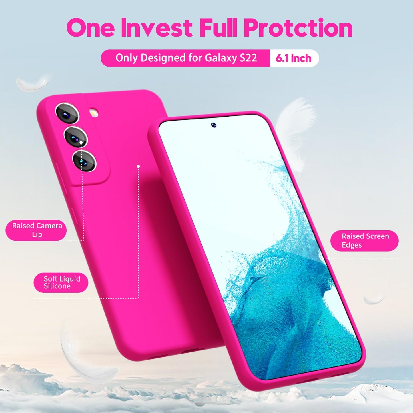 oakxco - Funda de silicona líquida para Samsung Galaxy S22, color sólido fluorescente, delgada, de goma suave, suave, de poliuretano termoplástico (TPU), lisa, mate, para mujeres y niñas, color rosa
