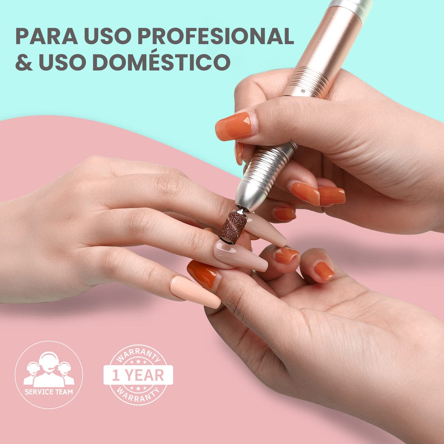 Delanie Drill para Uñas Profesional 35000 RPM con Cable, Taladro Eléctrico para Uñas Acrílicas y de Gel, Máquina de Manicura y Pedicura para Salón, Oro Rosa (Con Cable, No Recargable)