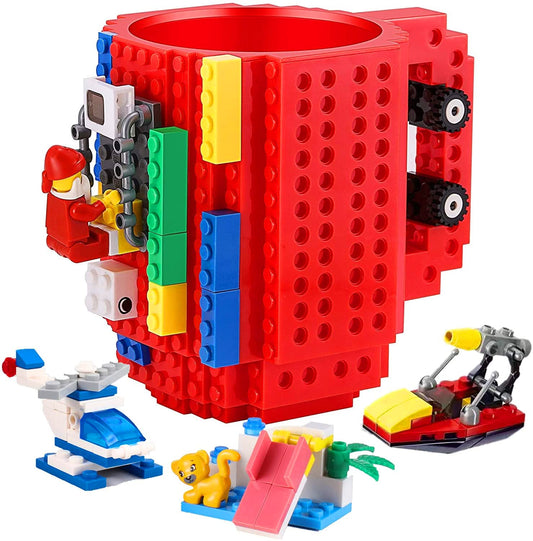 John & John Taza armable de diseño Divertido para Ladrillos, Incluye un muñeco y 2 Sets de Bloques de construcción para Jugar (10 Colores) - Rojo