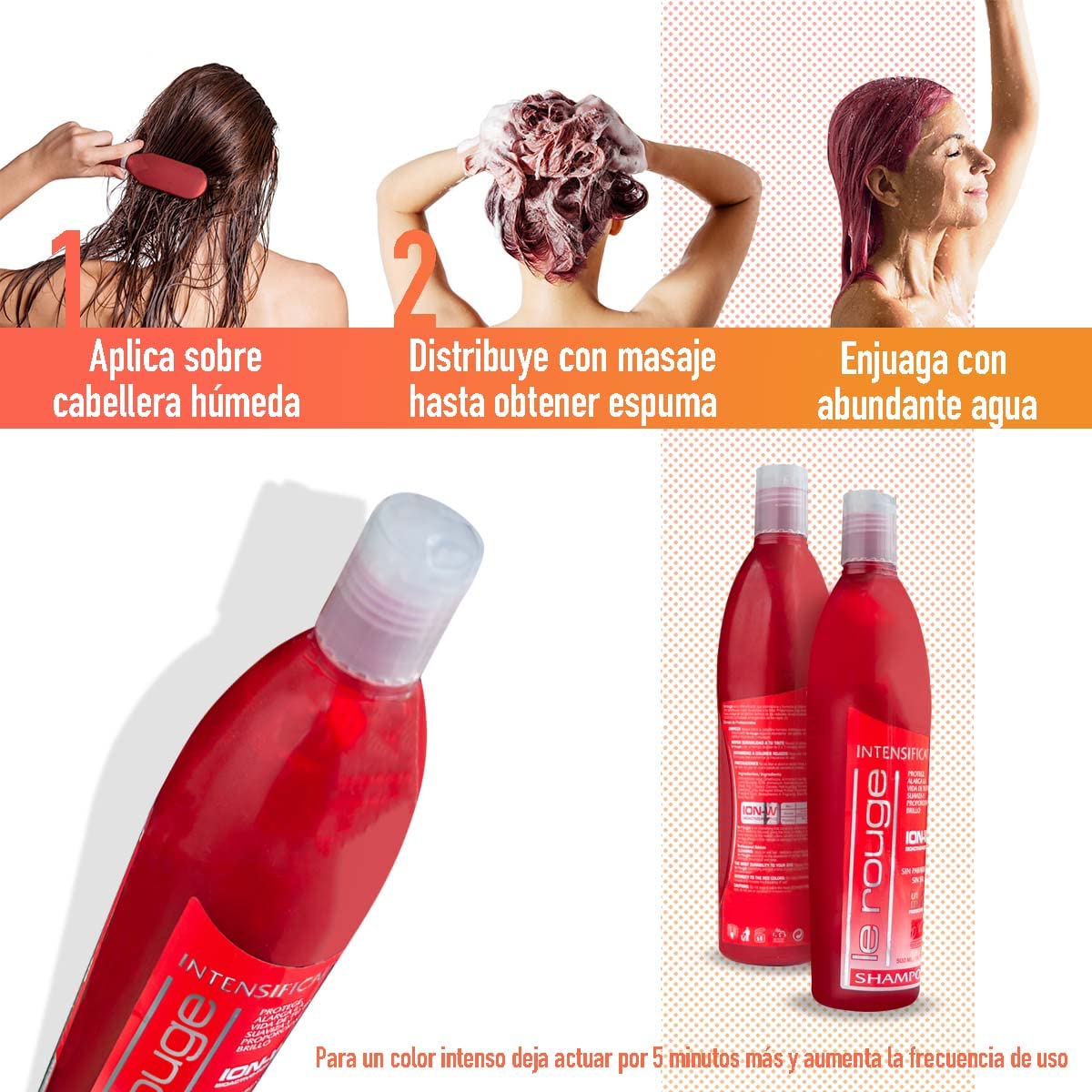 D'Conde Shampoo Matizador Intensificador Rojo Le Rouge sin Sales ni Parabenos, Cuidado y Limpieza del Cabello Teñido, Prolonga la Duración del Tinte, da más Color y Brillo a los Tintes Pelirrojos 500ml.