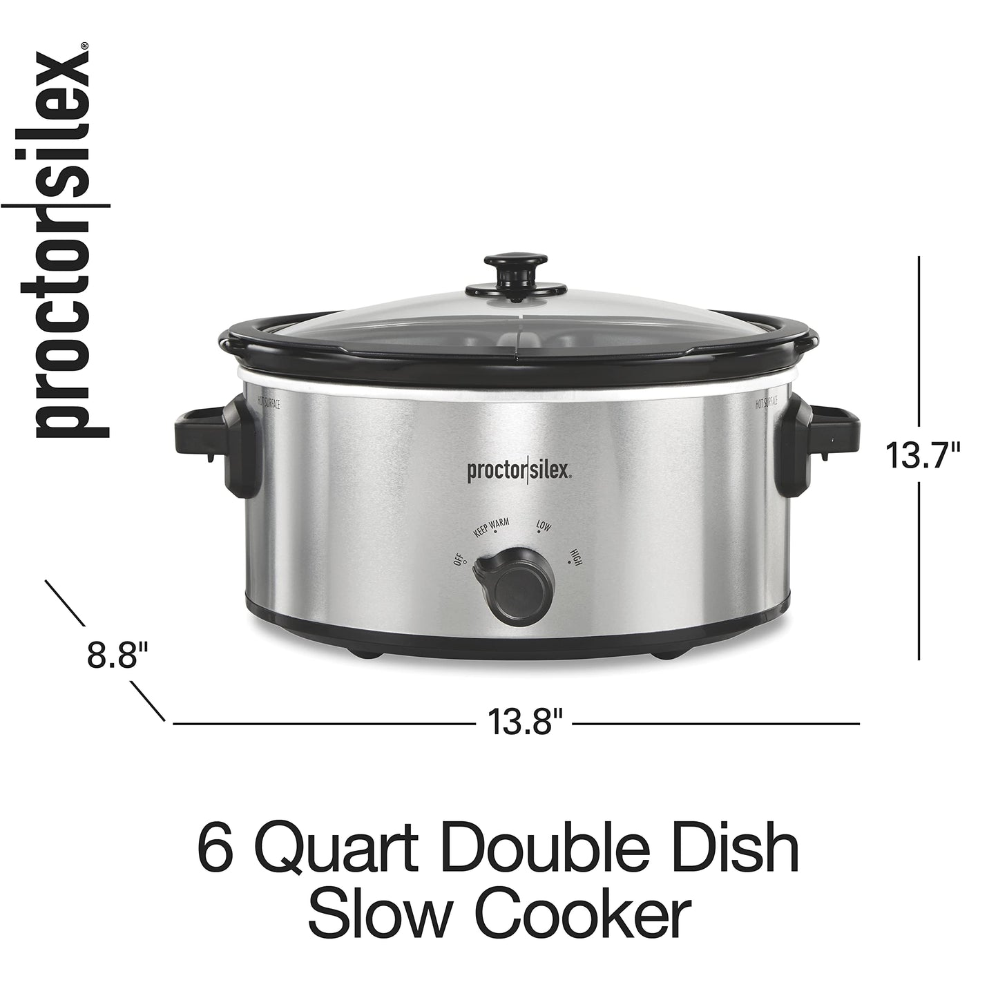 Olla de Cocción Lenta Proctor Silex Plateada Doble Plato 6 Cuartos