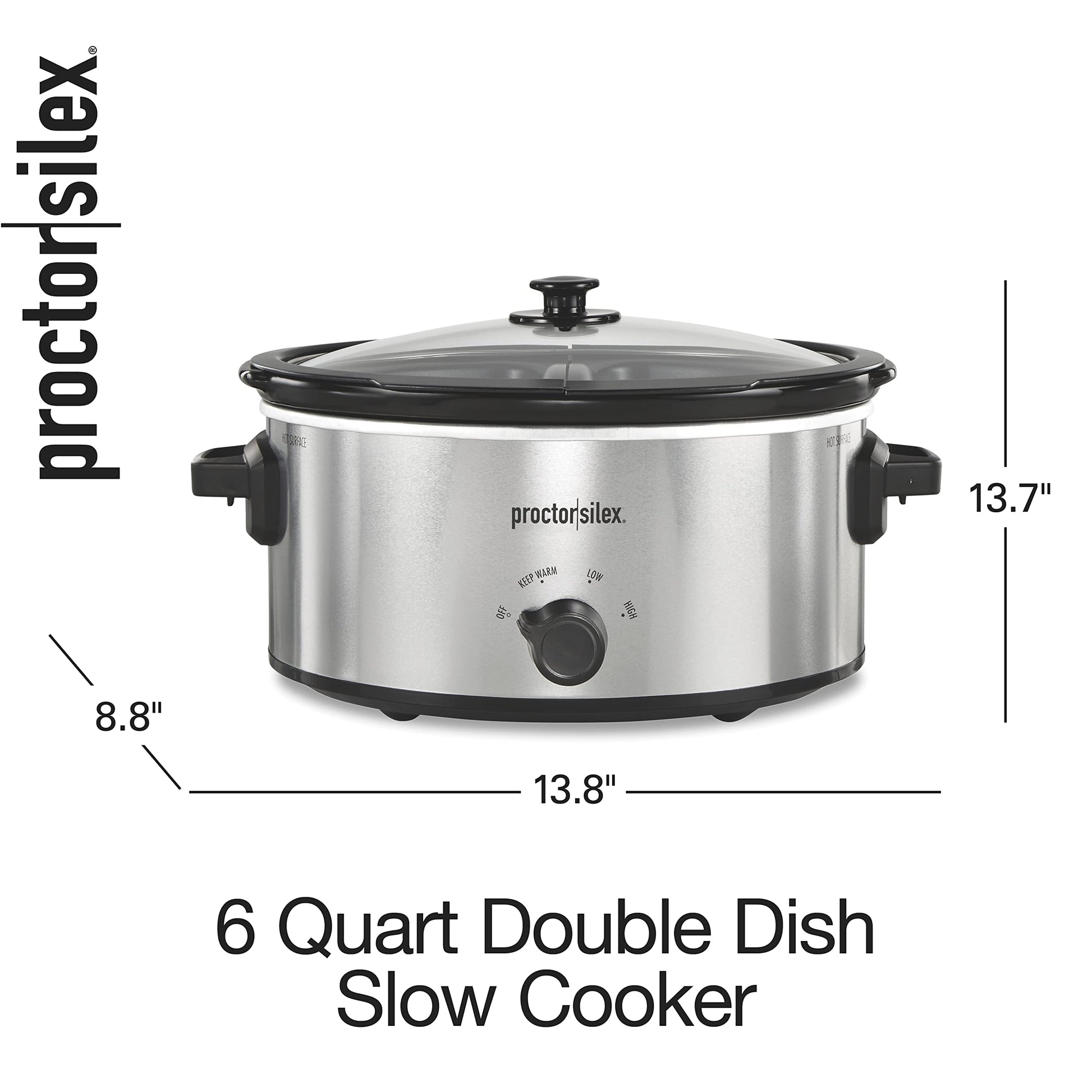 Olla de Cocción Lenta Proctor Silex Plateada Doble Plato 6 Cuartos