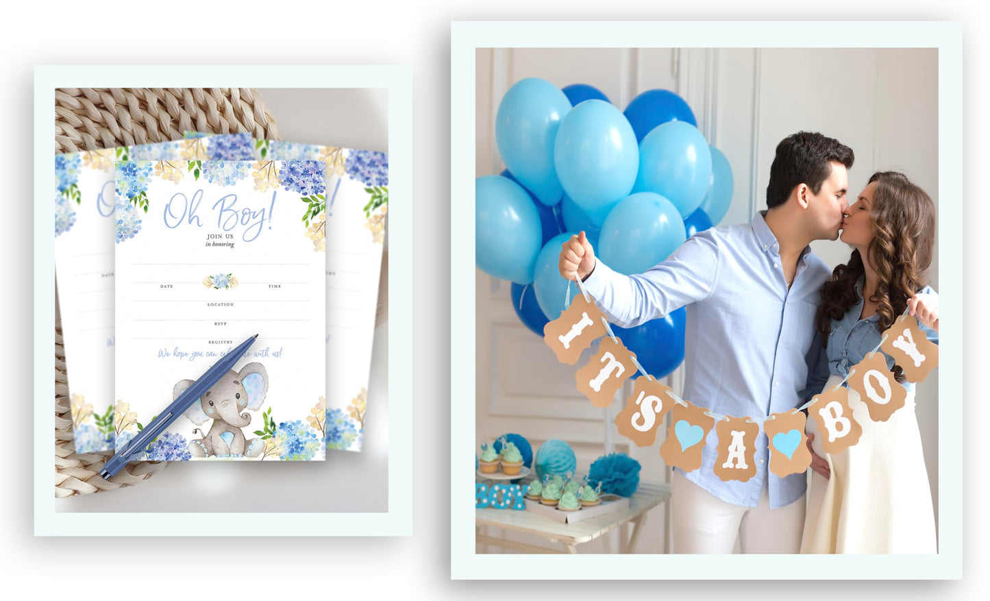 Blue ELEPHANT Baby Shower Invitations – Paquete de 25 – Baby Boy Blank Fill-in Baby Shower Invites, Oh Baby, Blue Floral Baby ELEPHANT Boy Baby Sprinkle Little Peanut Invitation SKU I531-INV1
