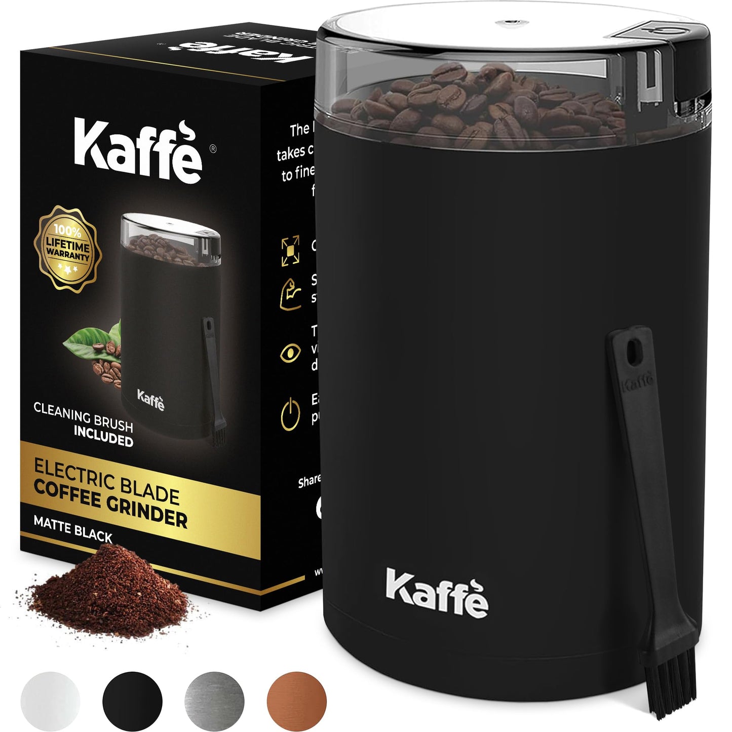 Molinillo de Café Eléctrico Kaffe Negro de Un Toque con Cepillo de Limpieza para Uso Doméstico
