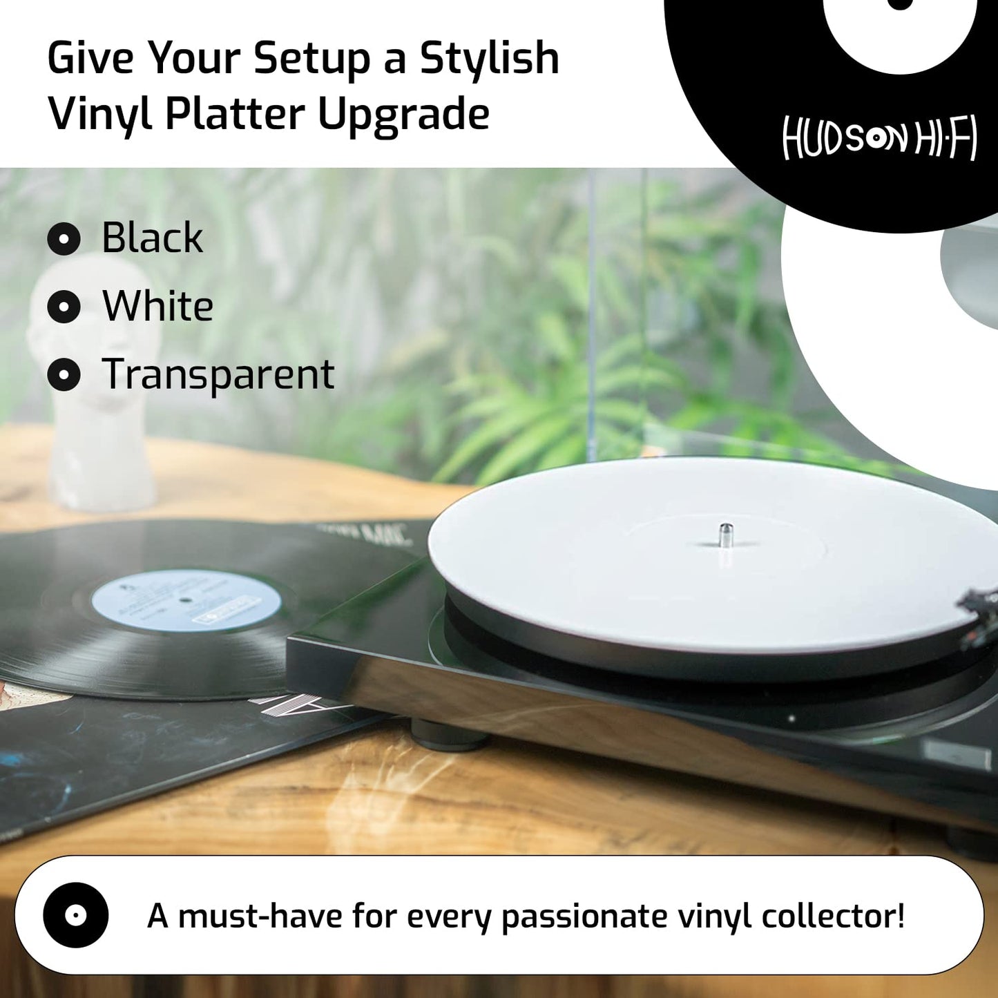 Hudson Hi-Fi Estera giratoria de acrílico - LP Slipmat para tornamesas y Tocadiscos de Vinilo - Blanco