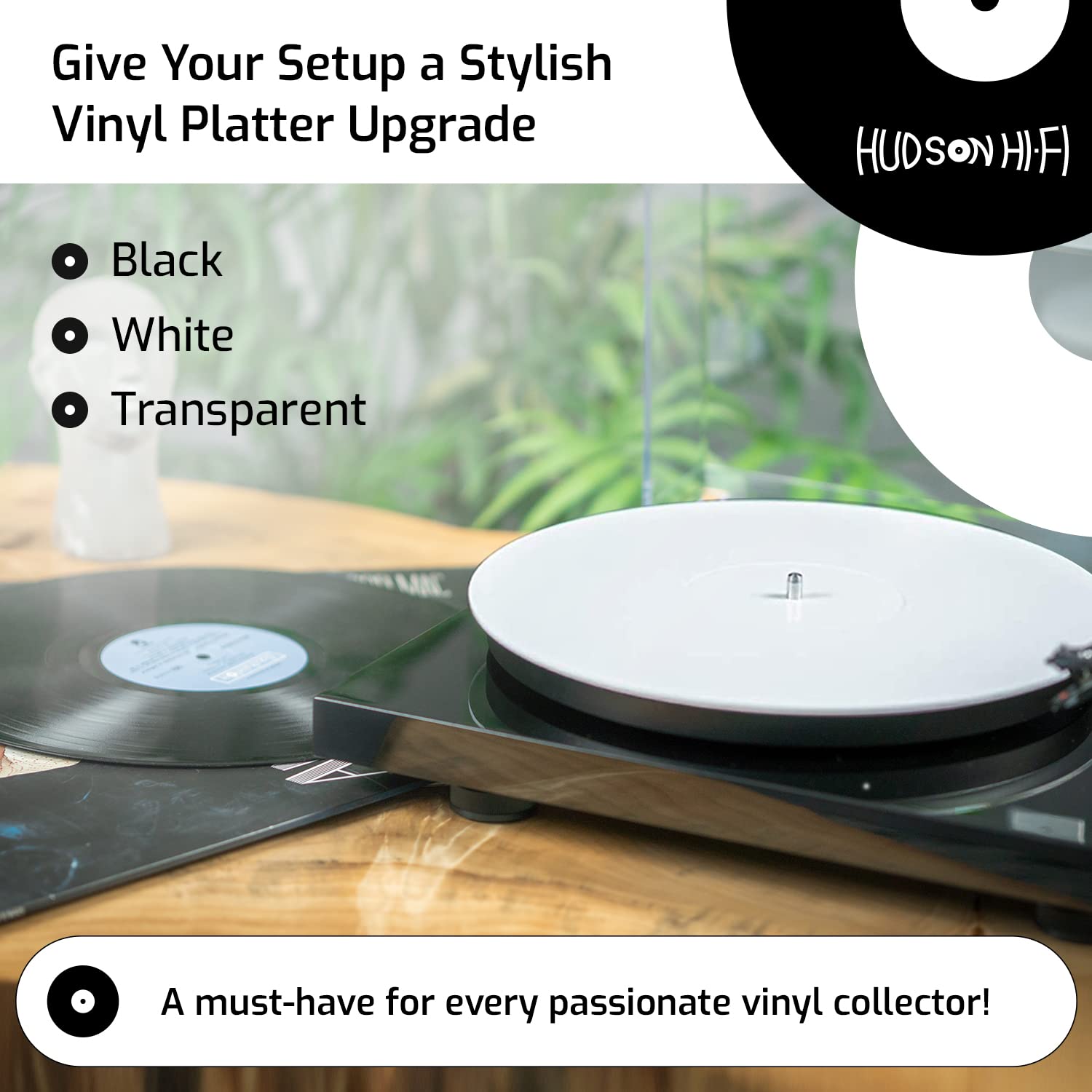 Hudson Hi-Fi Estera giratoria de acrílico - LP Slipmat para tornamesas y Tocadiscos de Vinilo - Blanco