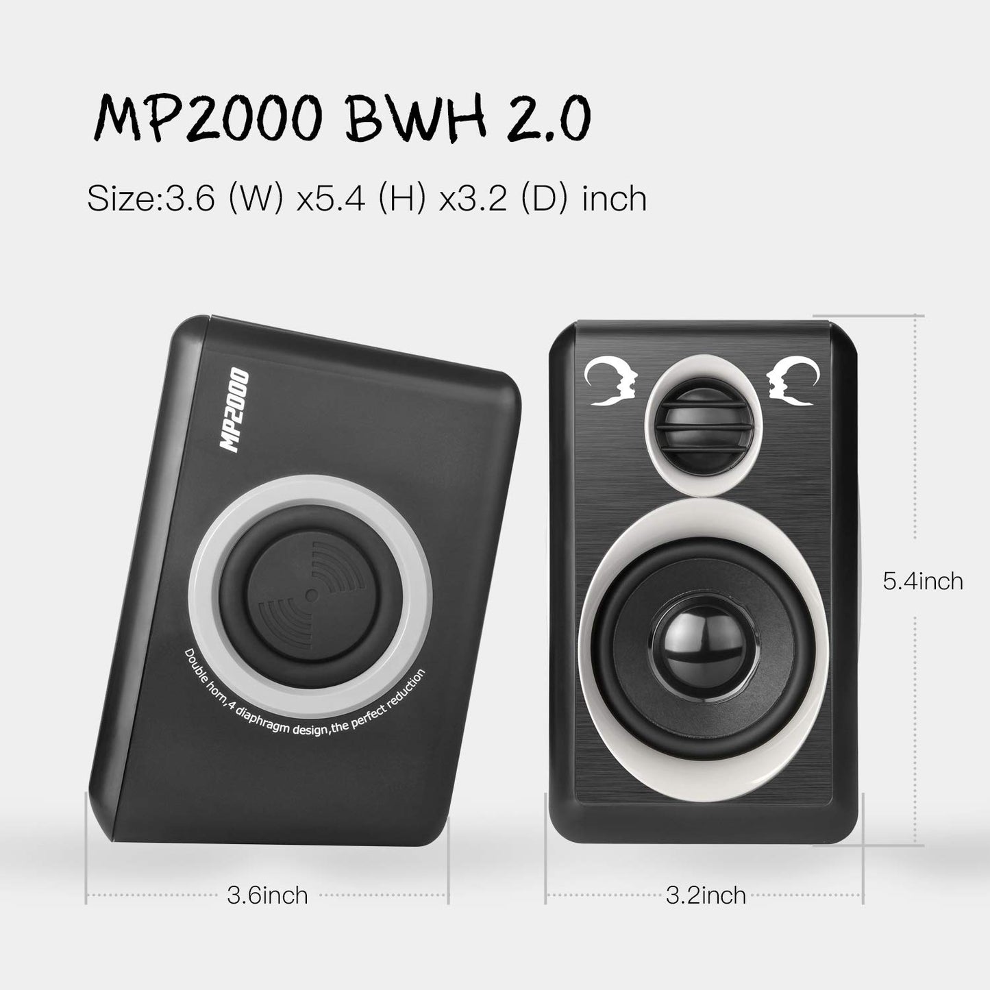 RECCAZR - Altavoces de computadora con sonido envolvente de 2 canales USB con cable para computadora de computadora/TV/PC/portátiles/teléfono inteligente, diafragma integrado de cuatro altavoces