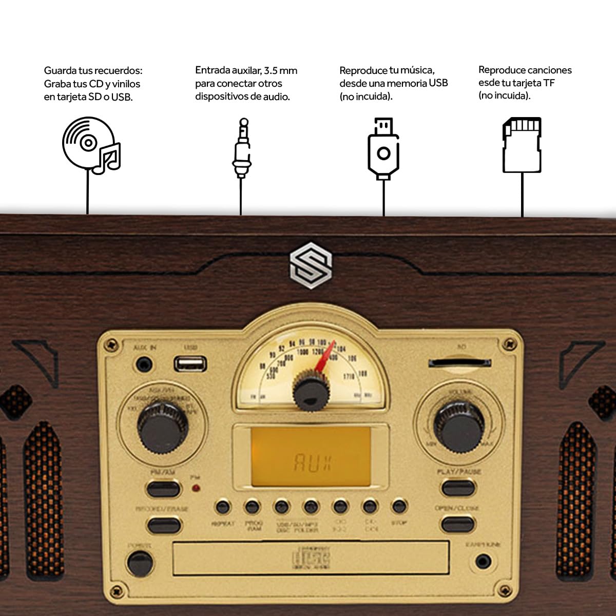 Select Sound Tocadiscos Retro de Madera con CD