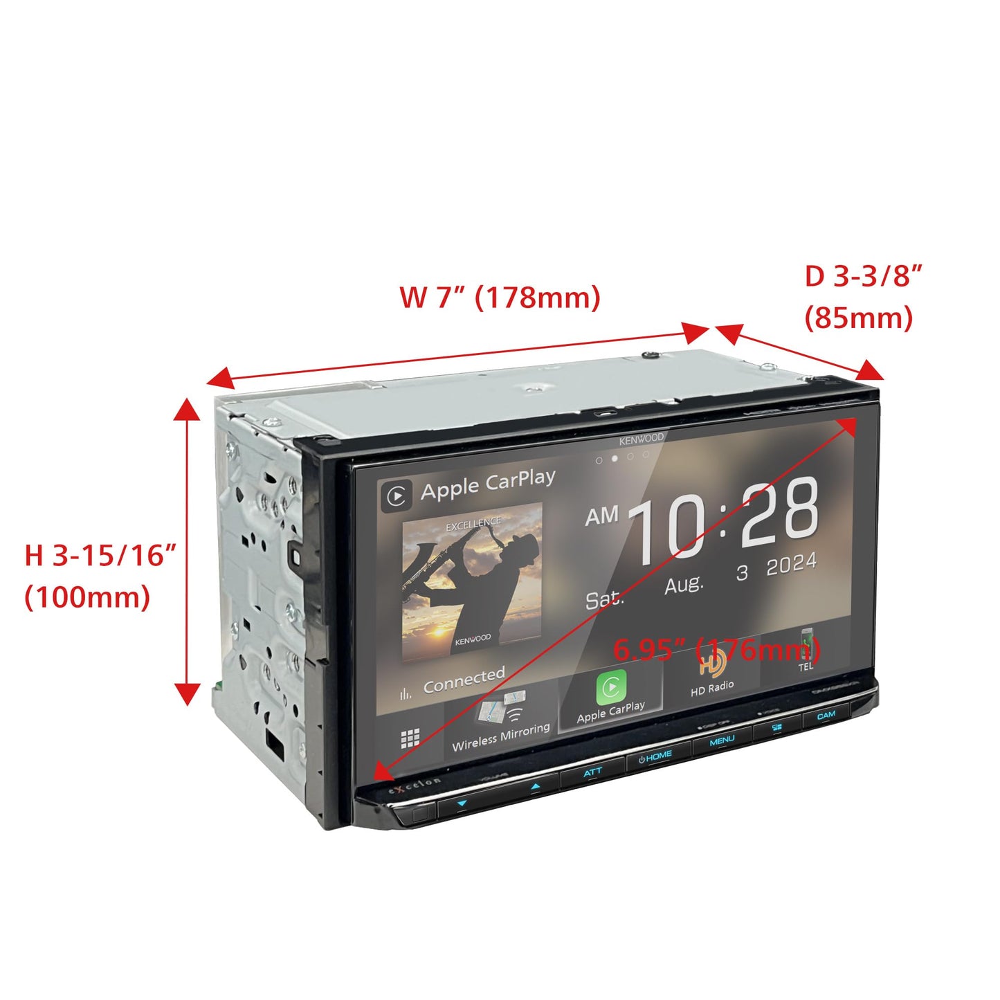 KENWOOD DMX908S EXCELON Receptor multimedia digital con visualización táctil LCD de 6.95 pulgadas, inalámbrico Apple CarPlay y Android Auto, doble din, radio AM/FM HD, Bluetooth, puerto USB, iDatalink
