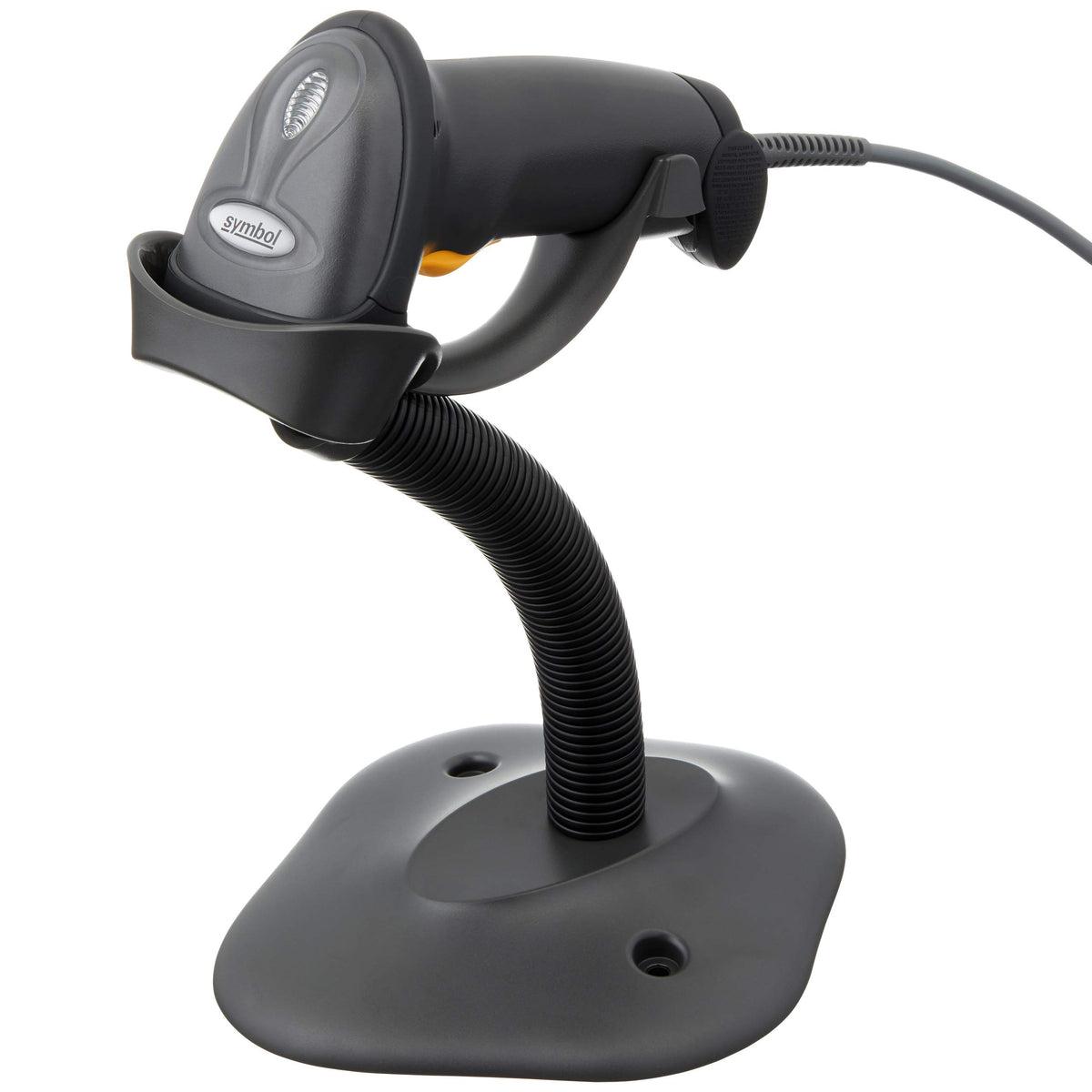 Escáner Láser de Mano Zebra Negro Crepúsculo con Cable y Soporte de Cuello de Cisne