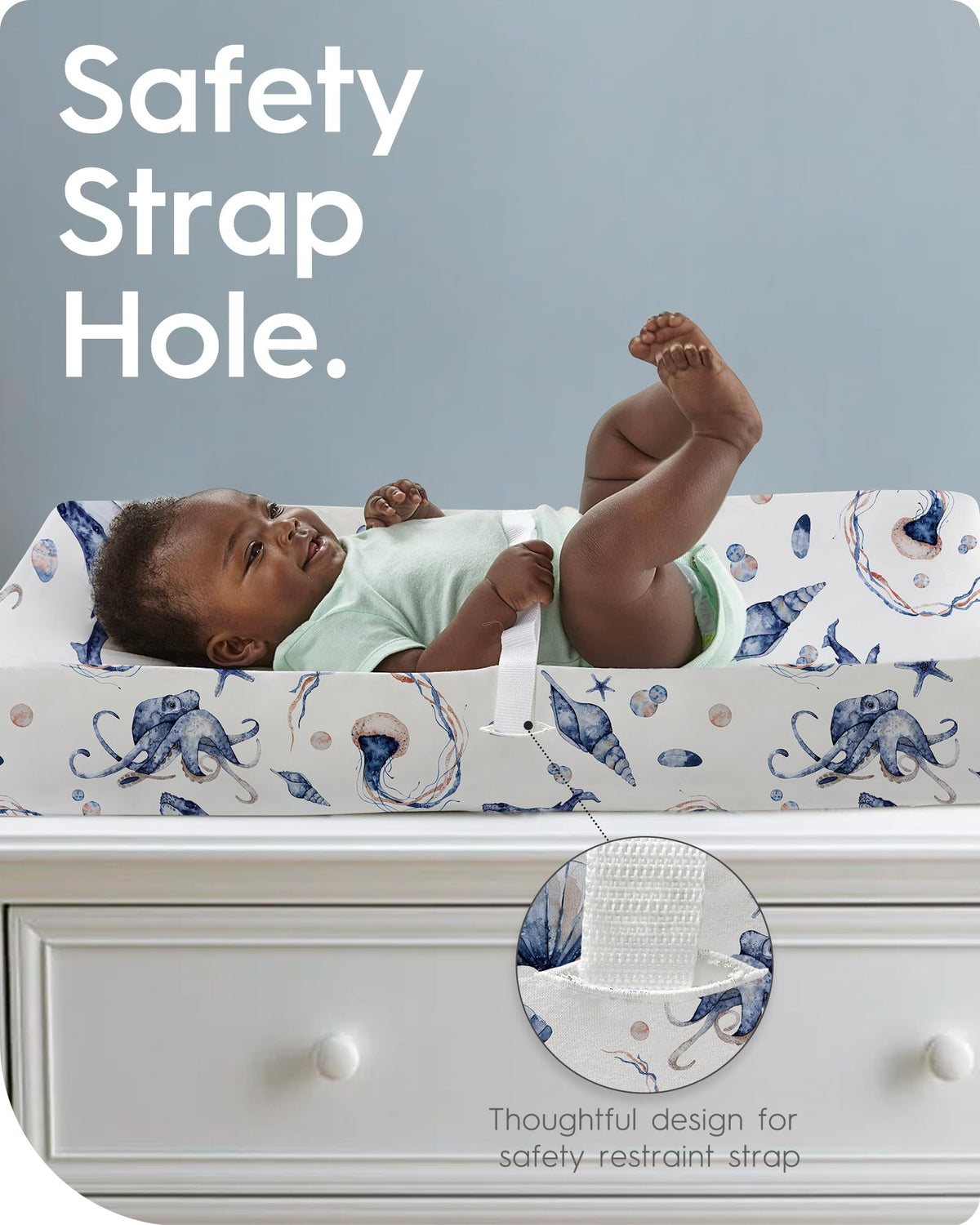 TotBasic - Funda de cambiador extra elástica, ultra suave de punto de jersey de alta calidad, unisex para niños y niñas, se adapta a todas las mesas de cambiador estándar, paquete de 2 (amigos océanos