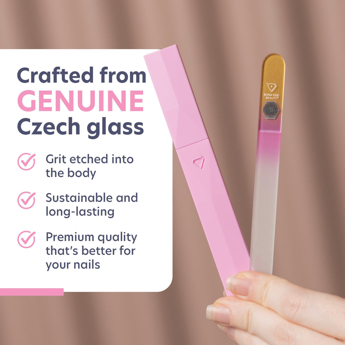 Glass Nail File Manicure Nail Care, Gold/Magenta - Bona Fide Beauty Genuine Czech Glass