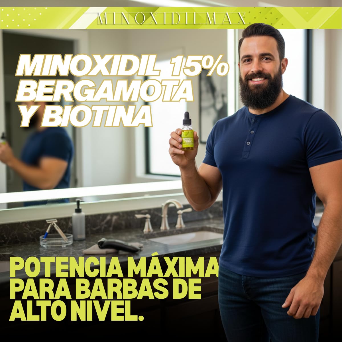 Kit Minoxidilmax Cabello y Barba Loción y Crema Crecimiento 15% Bergamota Biotina