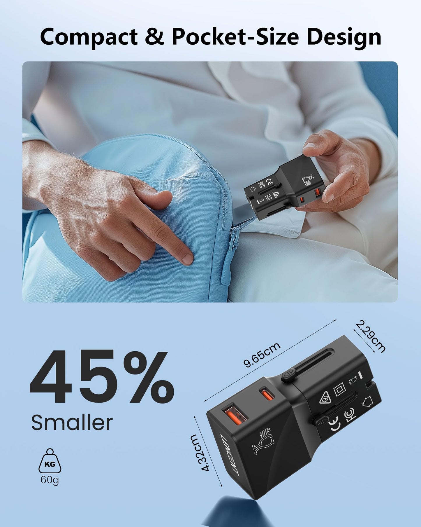 LENCENT Adaptador de Viaje Internacional, Cargadores USB C, Carga Rápida PD 25W & QC 3.0 Tipo C, Cargador de Pared, Adaptador de Enchufe Universal para EU/UK/EE.UU./AUS