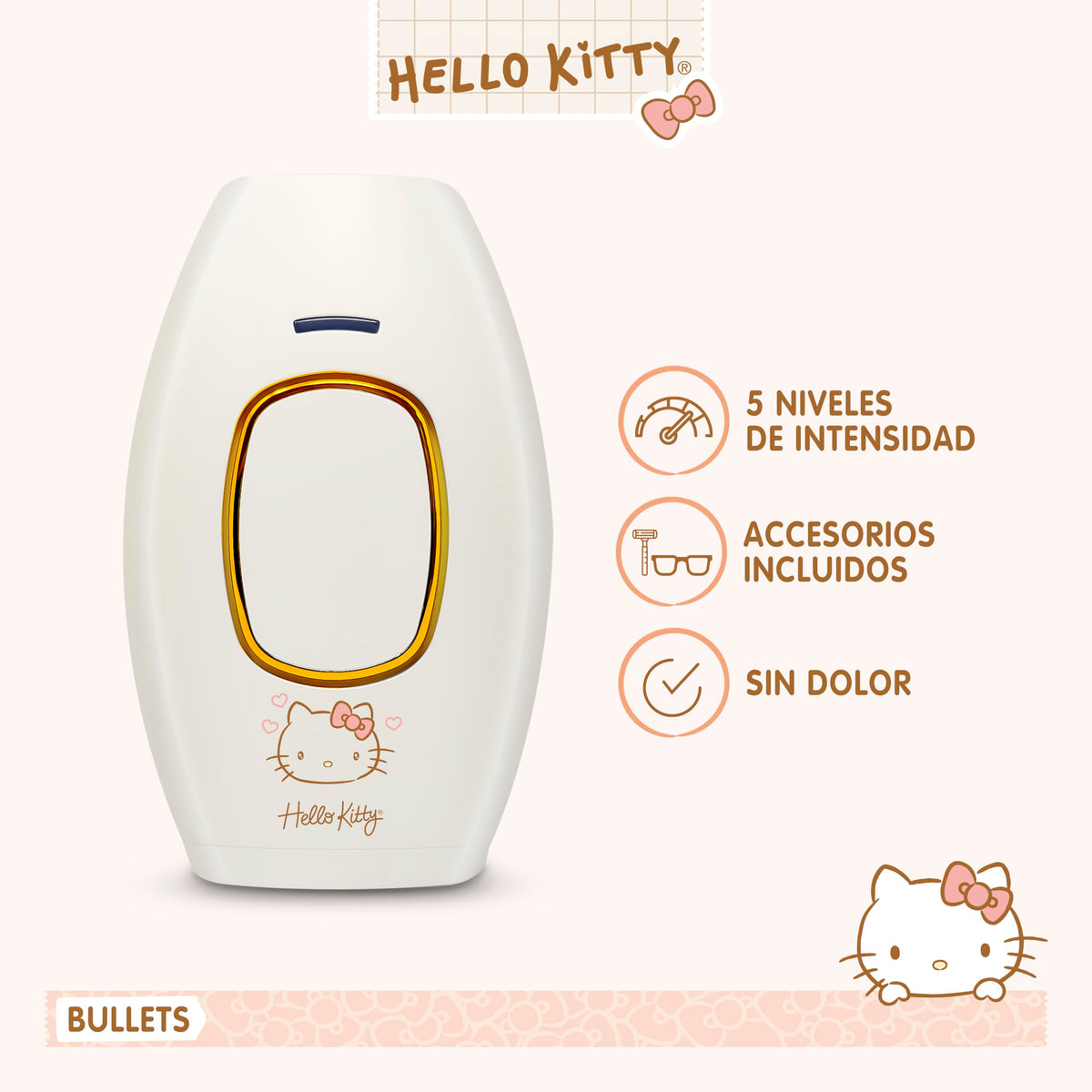 SANRIO Depiladora Profesional de Luz Pulsada Hello Kitty HK-IPL con 300,000 Disparos; Elimina Vello Facial, Corporal, Axilas, Piernas, Bikini y Brazos; Reducción Permanente, Uso en Casa, Unisex, Alternativa a Depiladora Láser Mujer.