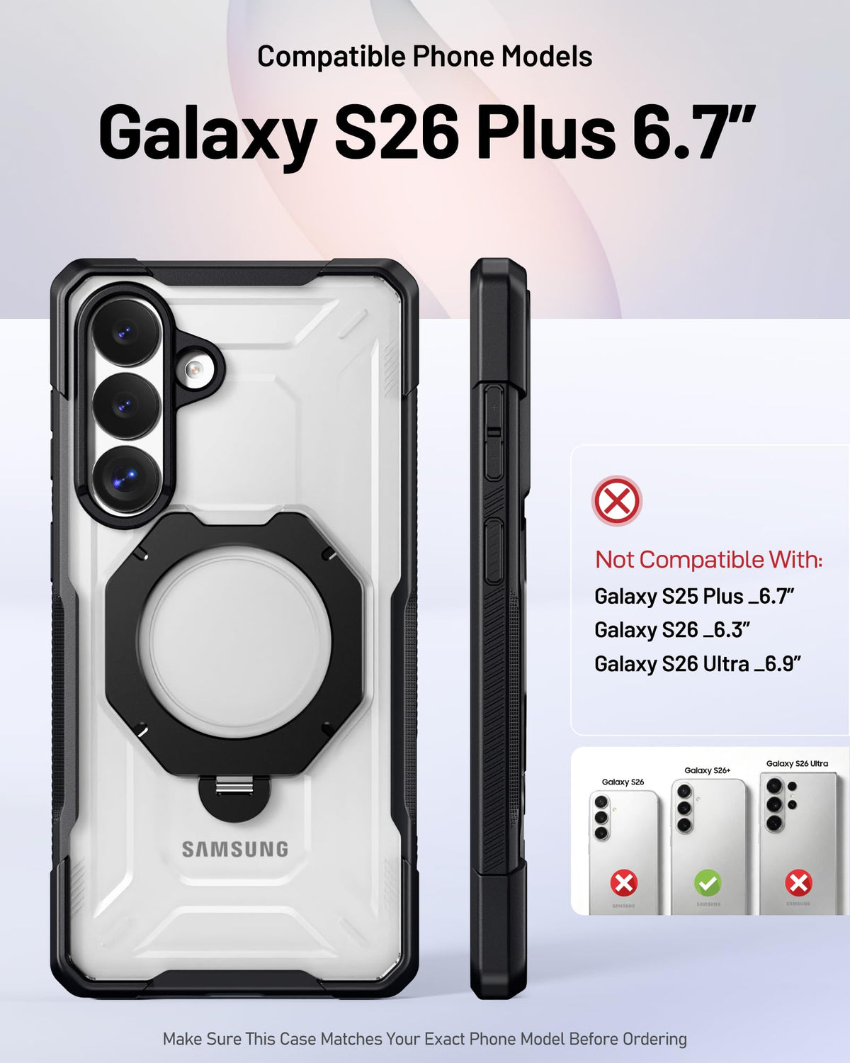 Funda Samsung Galaxy S26 Plus Poetic Negro con Soporte de Anillo Giratorio Compatible con MagSafe