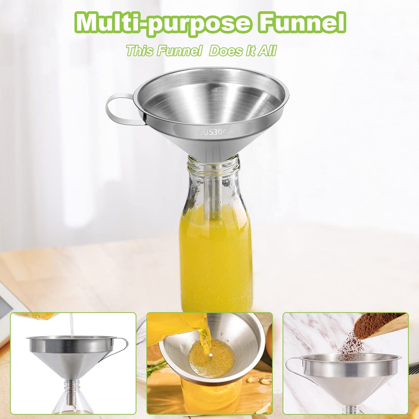 Embudo de Cocina de Acero Inoxidable Metálico con Colador 4.3 Pulgadas