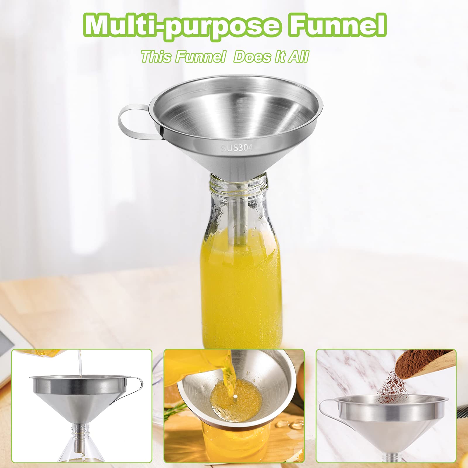 Embudo de Cocina de Acero Inoxidable Metálico con Colador 4.3 Pulgadas