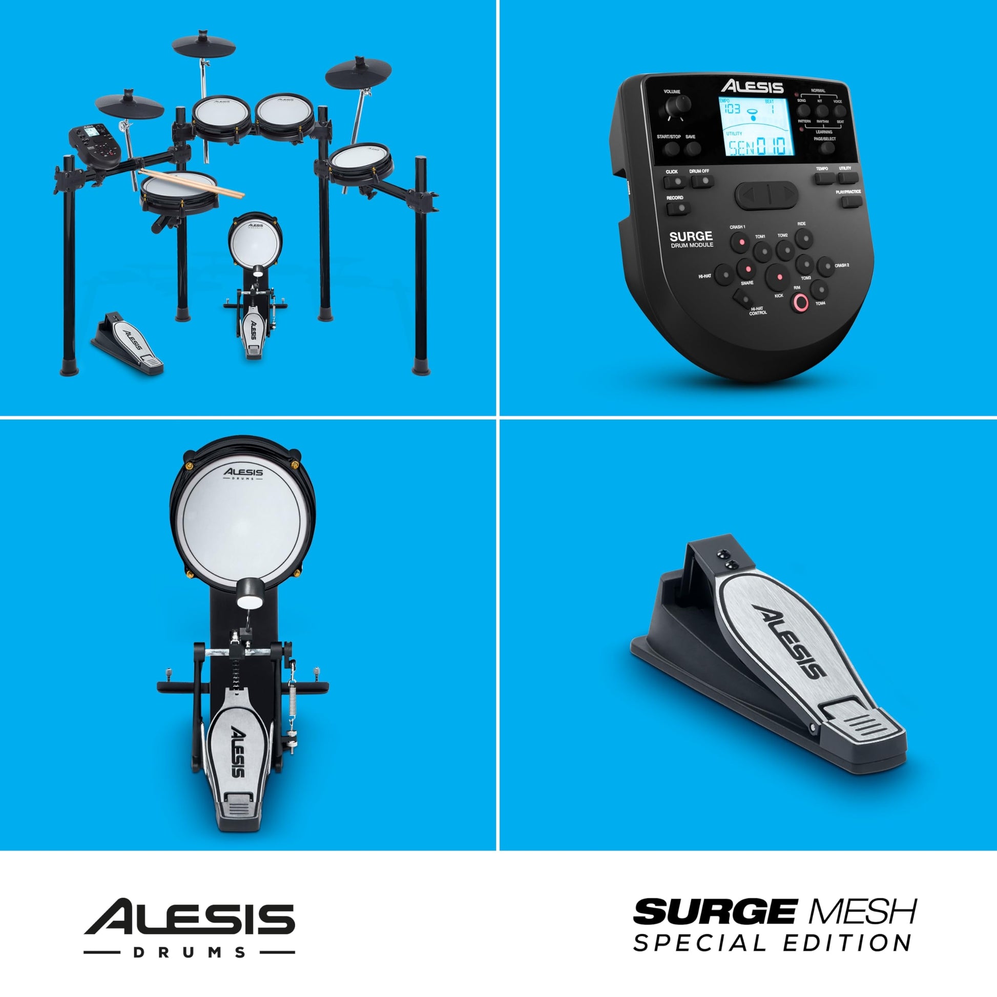 Alesis Surge Mesh SE Kit - Set de Batería Electrónica, conectividad MIDI USB, parches de malla, módulo percusión, rack sólido, 40 kits y 385 sonidos