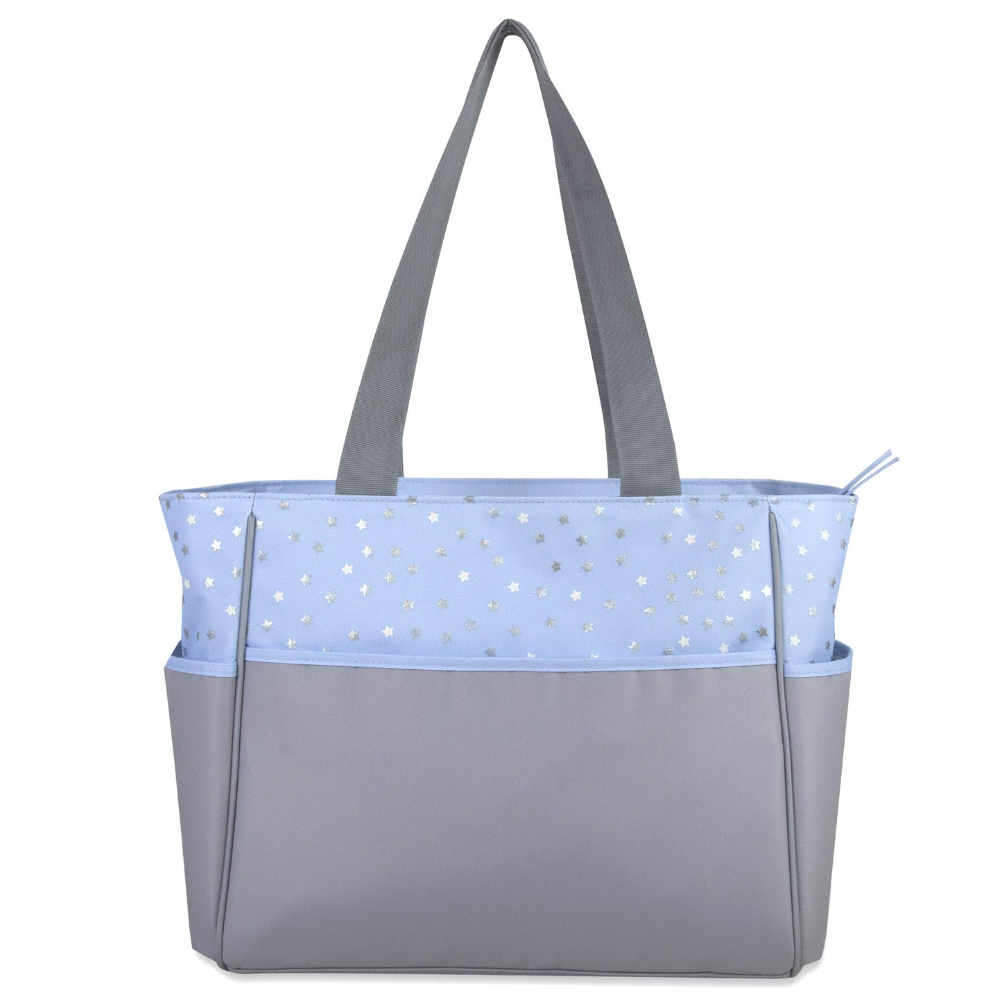 Bolsa de pañales de 5 piezas con sol, luna y estrellas, bolsillo para toallitas, bolsa para pañales sucia, cambiador (gris/azul)