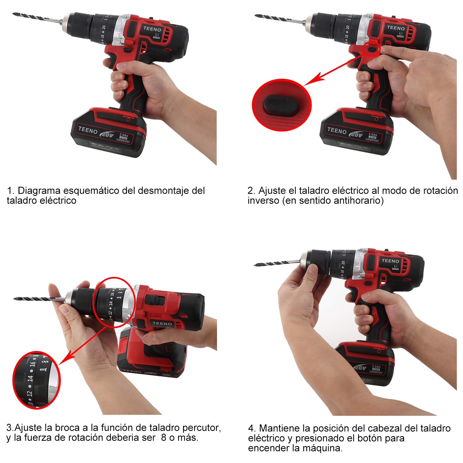 SOUREPOSE - TEENO - Taladro Rotomartillo 1/2 1 * 2.0ah Baterias Liti 20v -916