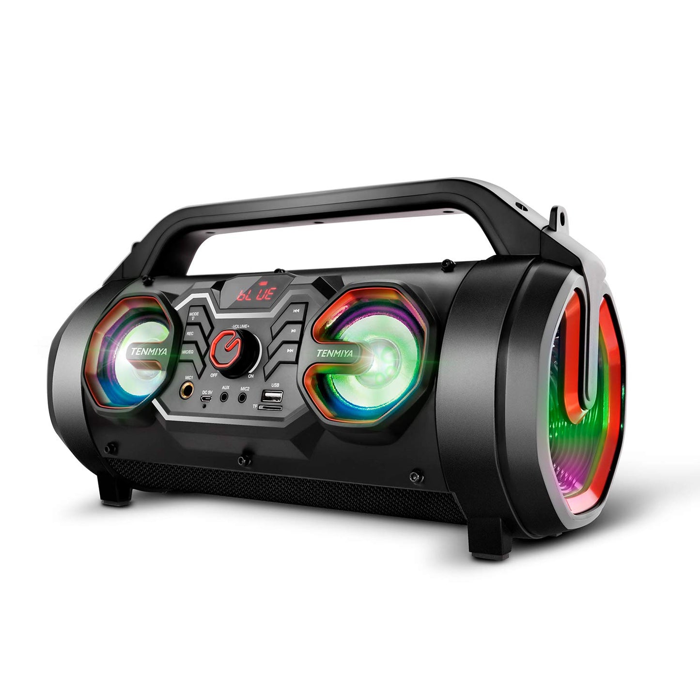 Altavoz Bluetooth portátil con subwoofer, altavoces inalámbricos con graves en auge, radio FM, luces RGB, EQ, sonido estéreo, tiempo de reproducción de 10 horas, altavoz de 30 W para el hogar, al aire