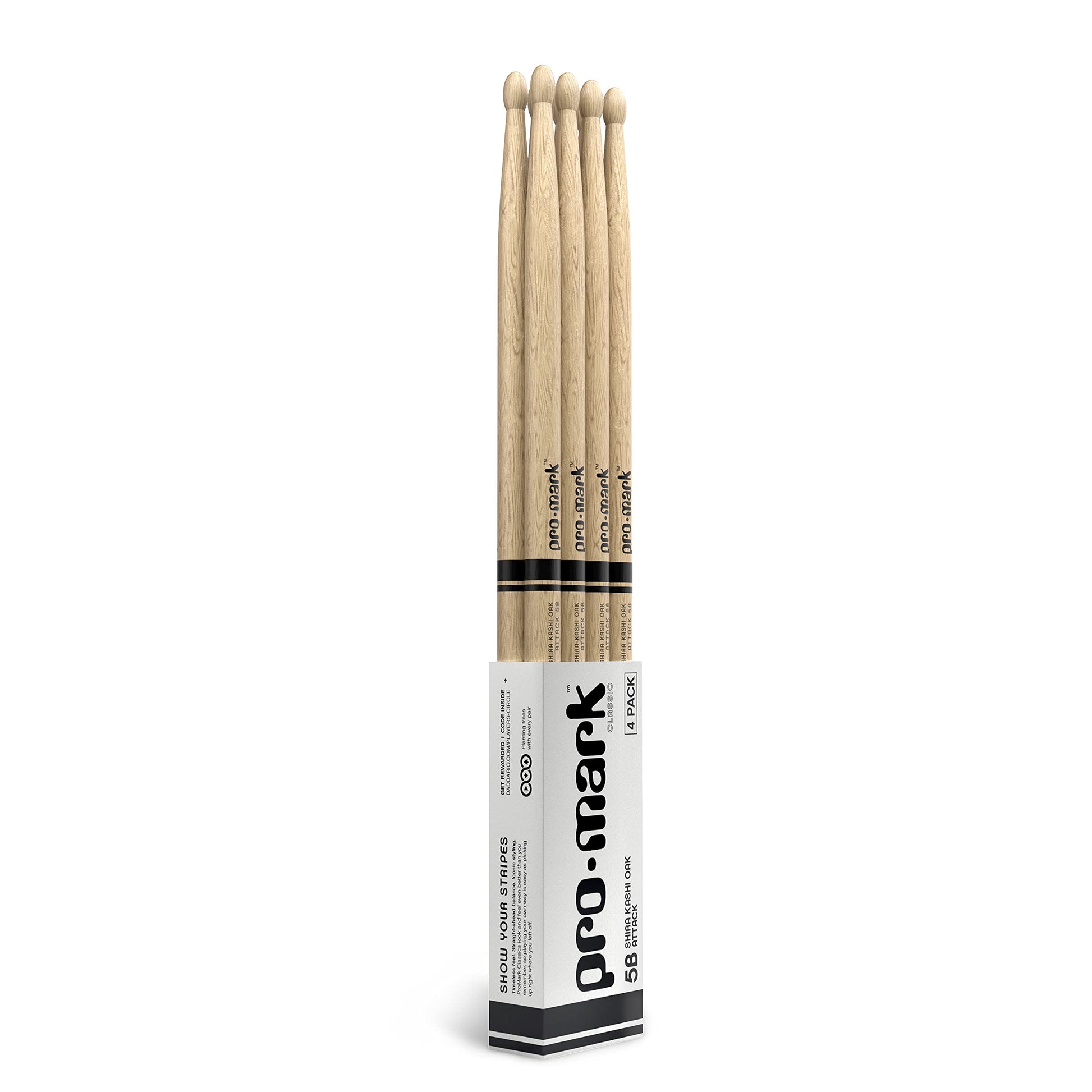 ProMark | Baquetas Classic Attack 5B Shira Kashi Roble, punta de madera ovalada, 4 pares