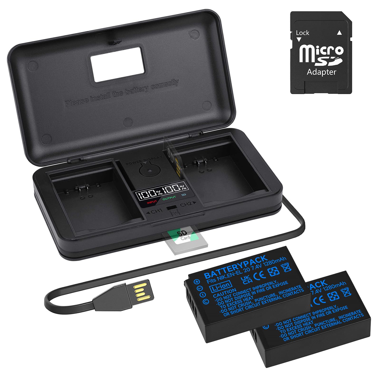 Palogreen EN-EL20A EN-EL20 Batería Recargable de Iones de Litio y Cargador Dual LCD USB para Nikon Coolpix P1000 P950 1 J1 J2 J3 DL24-500 Blackmagic Pocket Cinema Camera