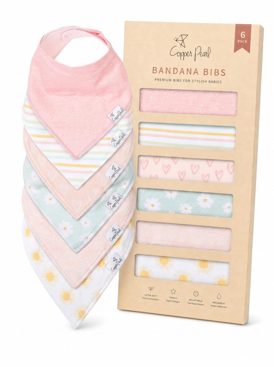Paquete de 6 Baberos Copper Pearl Sunny Set algodón suave absorbentes para bebé ajustables de recién nacido a niños pequeños