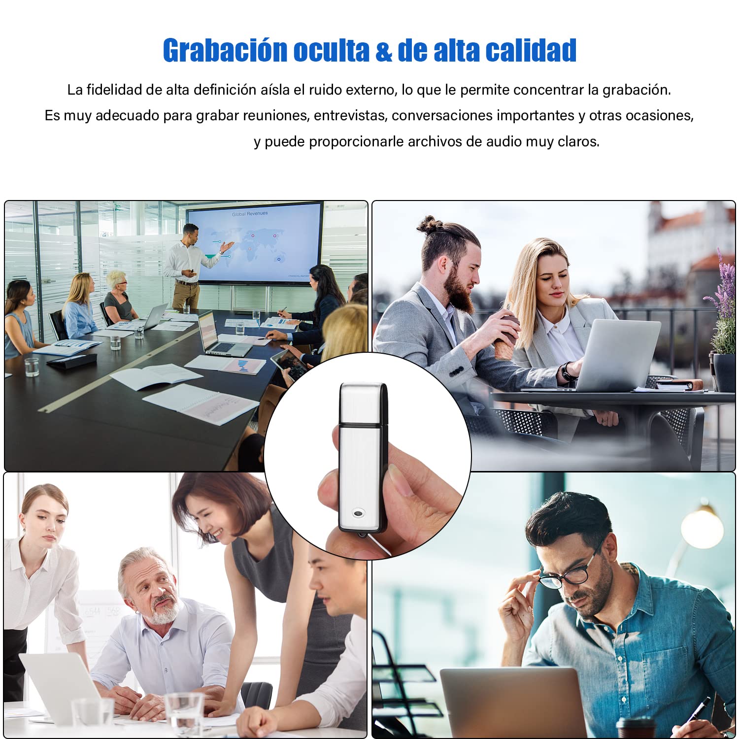 DEKITA Mini Grabadora de Voz Audio Microfono Espia USB Dura mas de 15 Horas, 8Gb