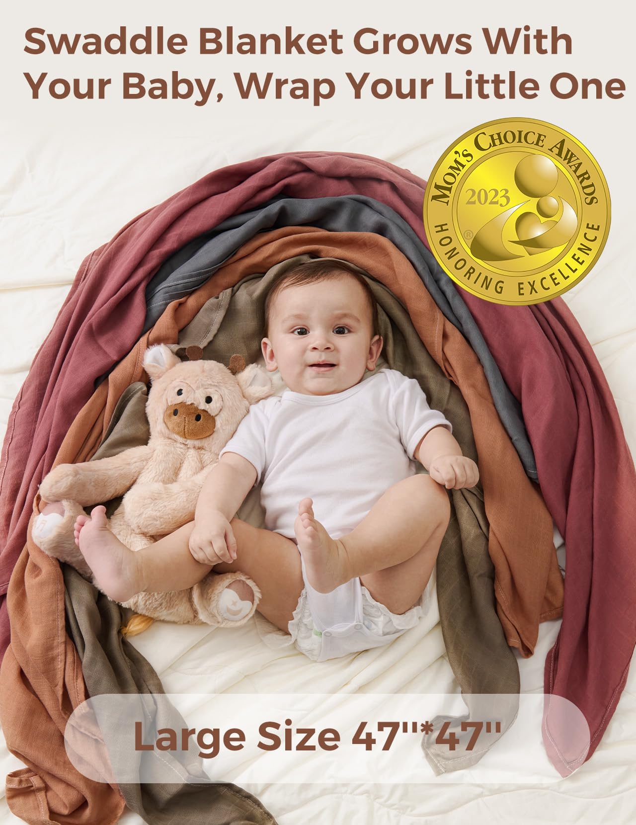 Momcozy Mantas de Muselina Envolventes para Bebés Niños y Niñas, Paquete de 4 Mantas de Recepción Transpirables y Amigables con la Piel, Esenciales para Bebés, Registro y Regalo, 47 x 47 pulgadas