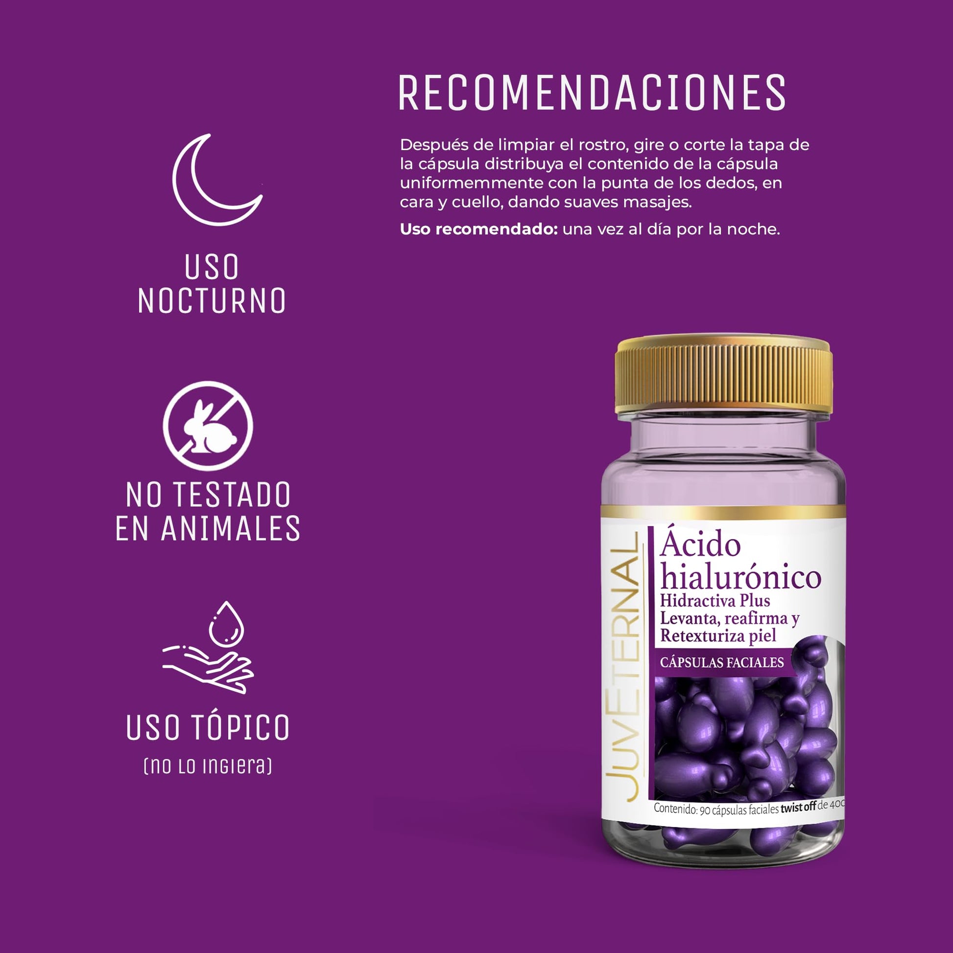 Cápsulas Faciales JUVETERNAL Vitamina E y Ácido Hialurónico Hidratación y Elasticidad para la Piel