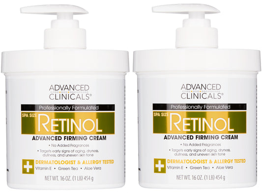 Set de Valor Advanced Clinicals Retinol Cream con 2 Botellas de 16oz y Bomba. Crema Antiarrugas con Retinol y Antioxidantes. Firmeza definitiva para Rostro, Cuello, Manos y Cuerpo. ¡Potencia tu piel hoy!