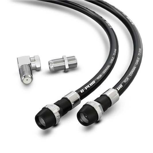 G-PLUG Cable Coaxial RG6 75 Ohm, Triple Blindaje, Impermeable, Conectores F Tipo Macho a Macho, Cable Antena TV, Satelital e Internet Banda Ancha, Incluye Acoplador F81, Negro